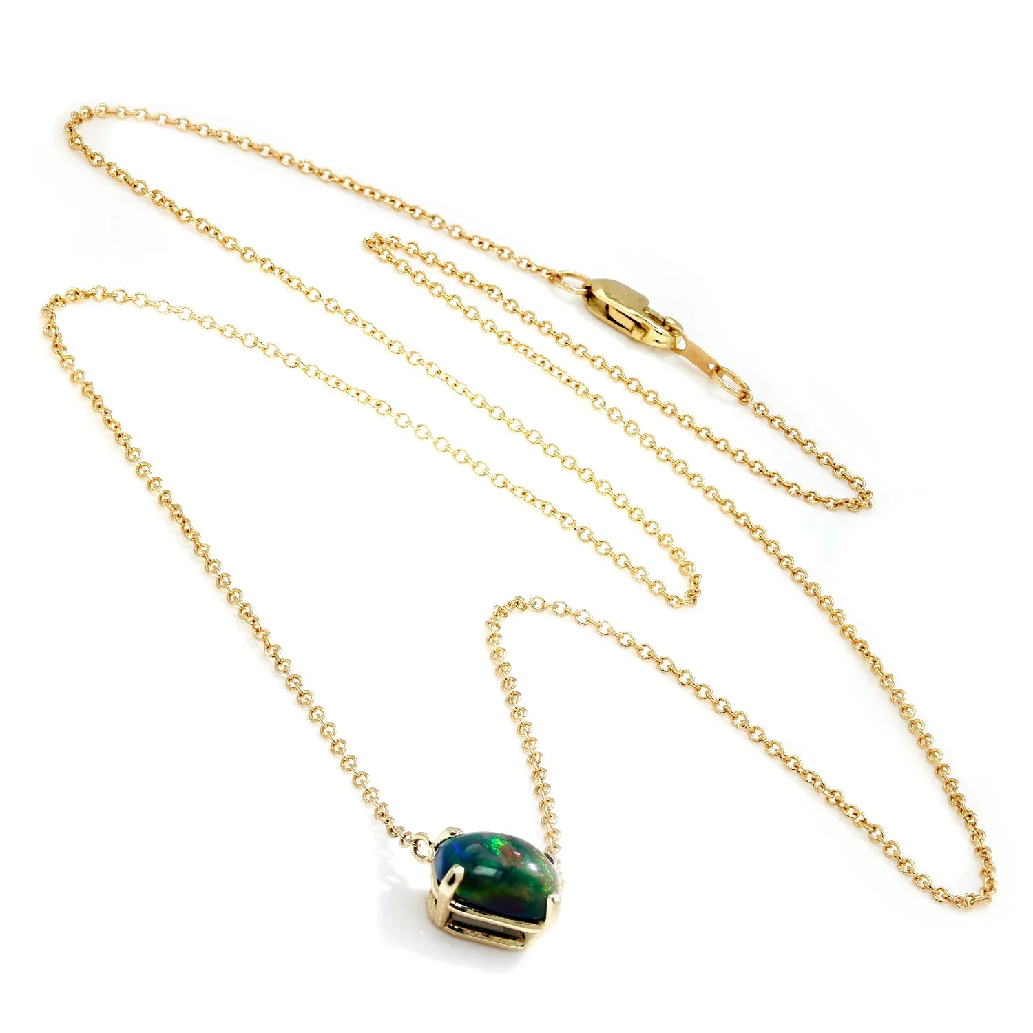 Opal Solitaire Drop Pendant Necklace 14K Yellow Gold