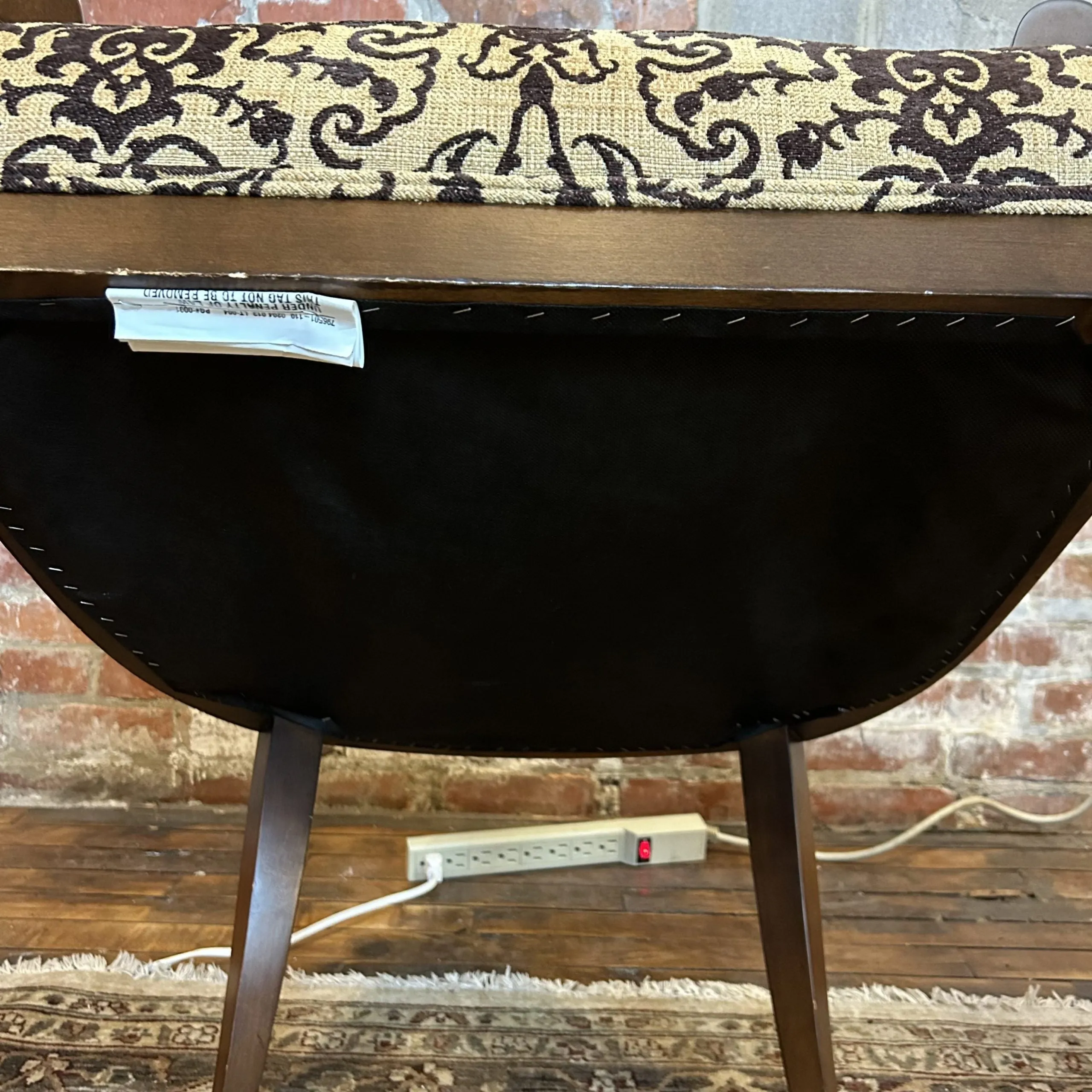 Oval Back Armless Accent Chair, Shaved Brown Velvet and Golden Fabric