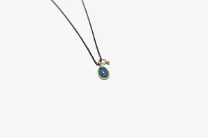 Oxidized Silver Opal   Diamond Necklace