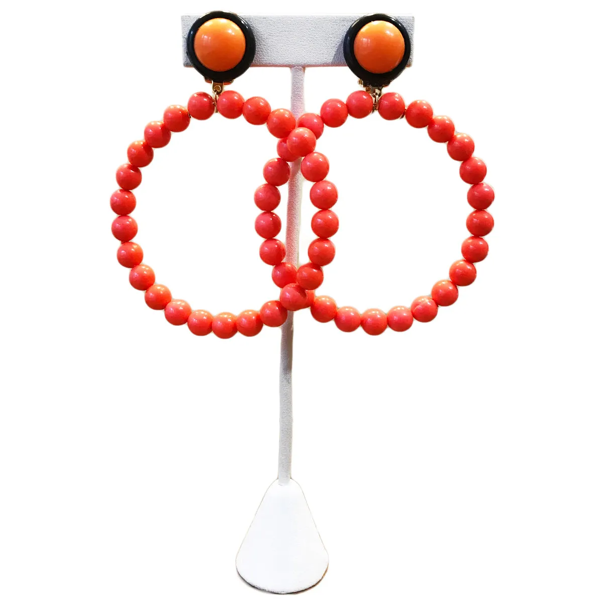 Pair Of French Orange Bead Hoop Earrings