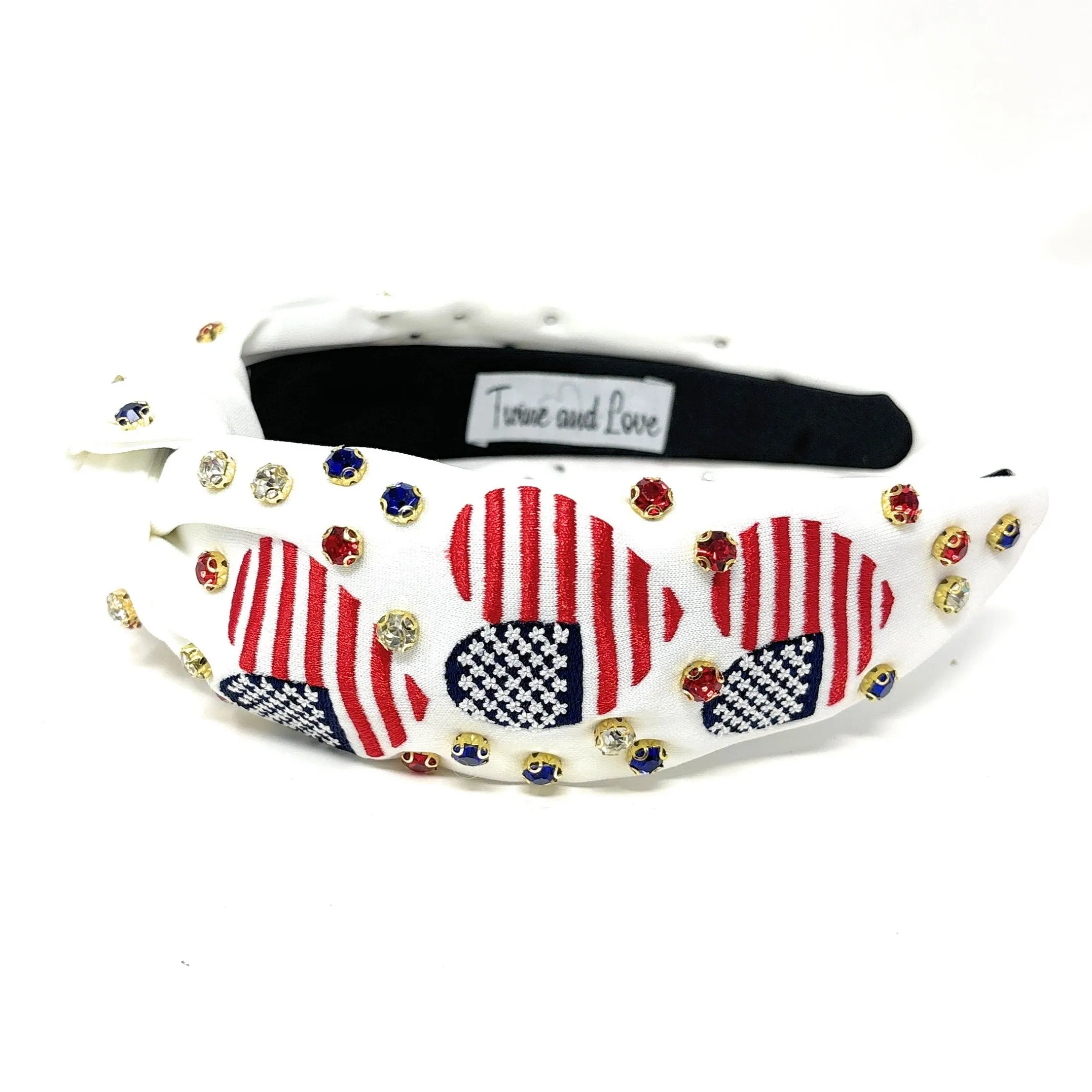 Patriotic Heart Jeweled Knot Headband