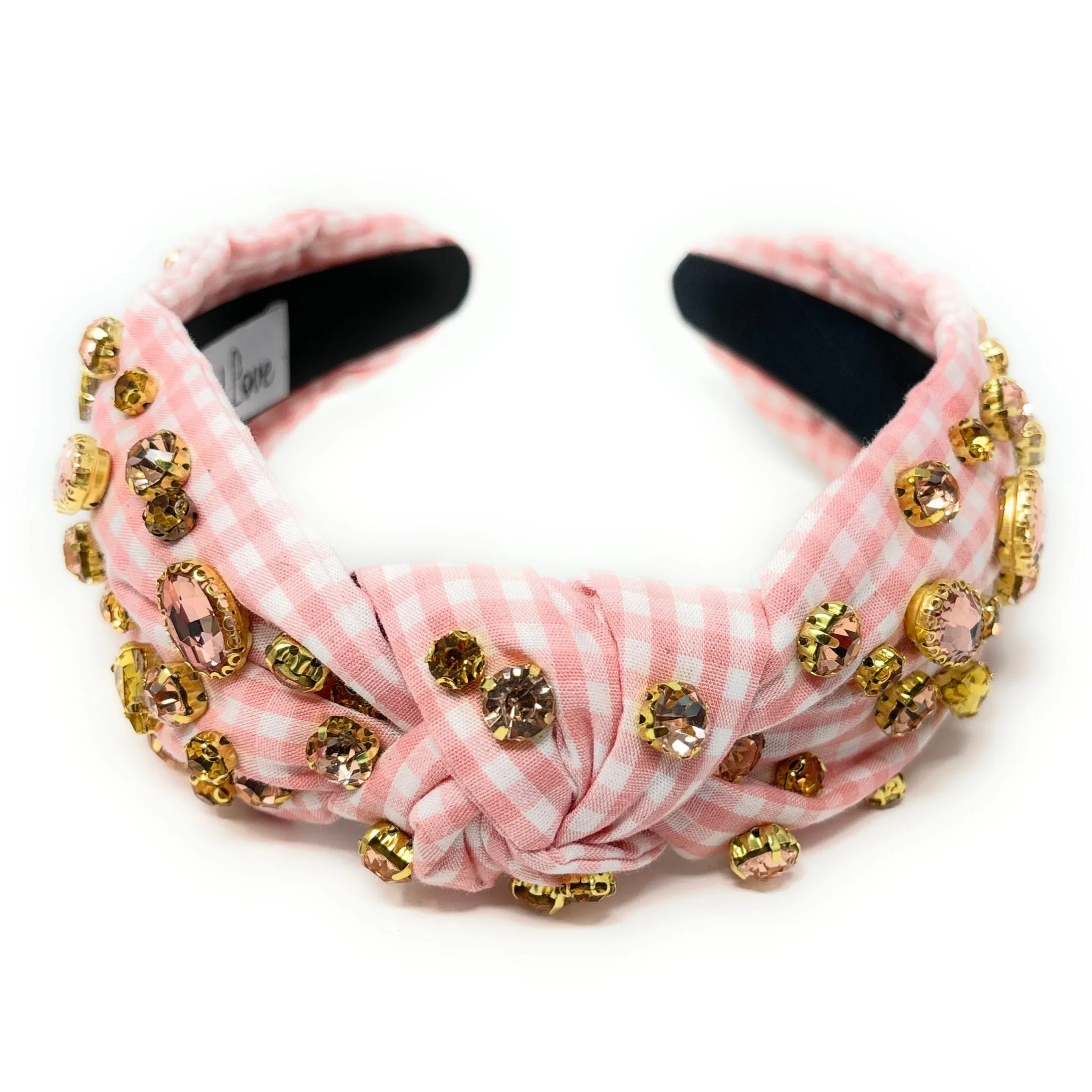 Peach Fuzz Gingham Jeweled Knot Headband