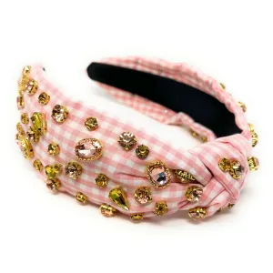 Peach Fuzz Gingham Jeweled Knot Headband
