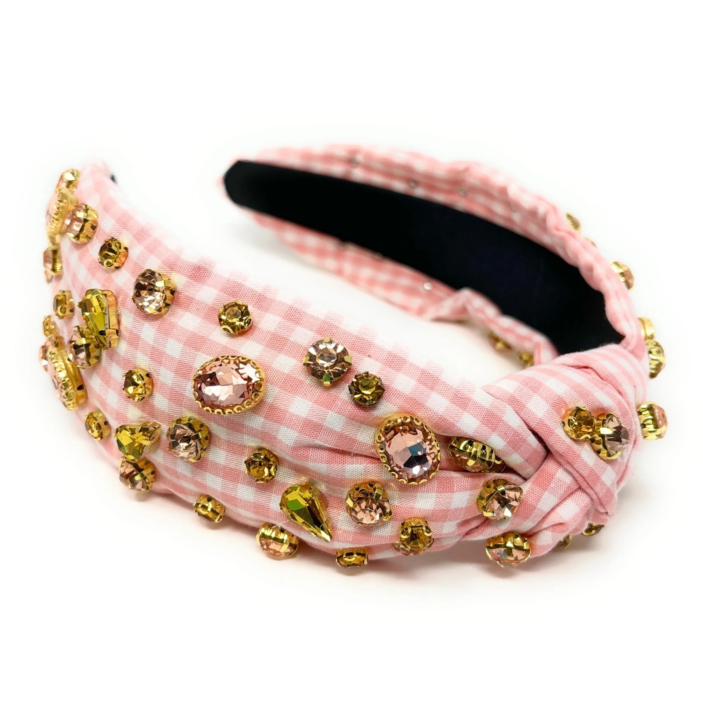 Peach Fuzz Gingham Jeweled Knot Headband