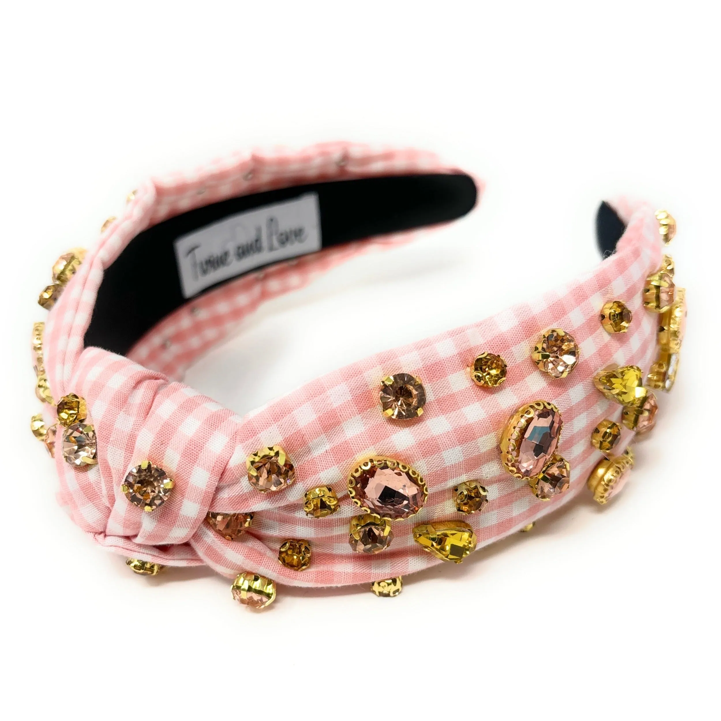 Peach Fuzz Gingham Jeweled Knot Headband
