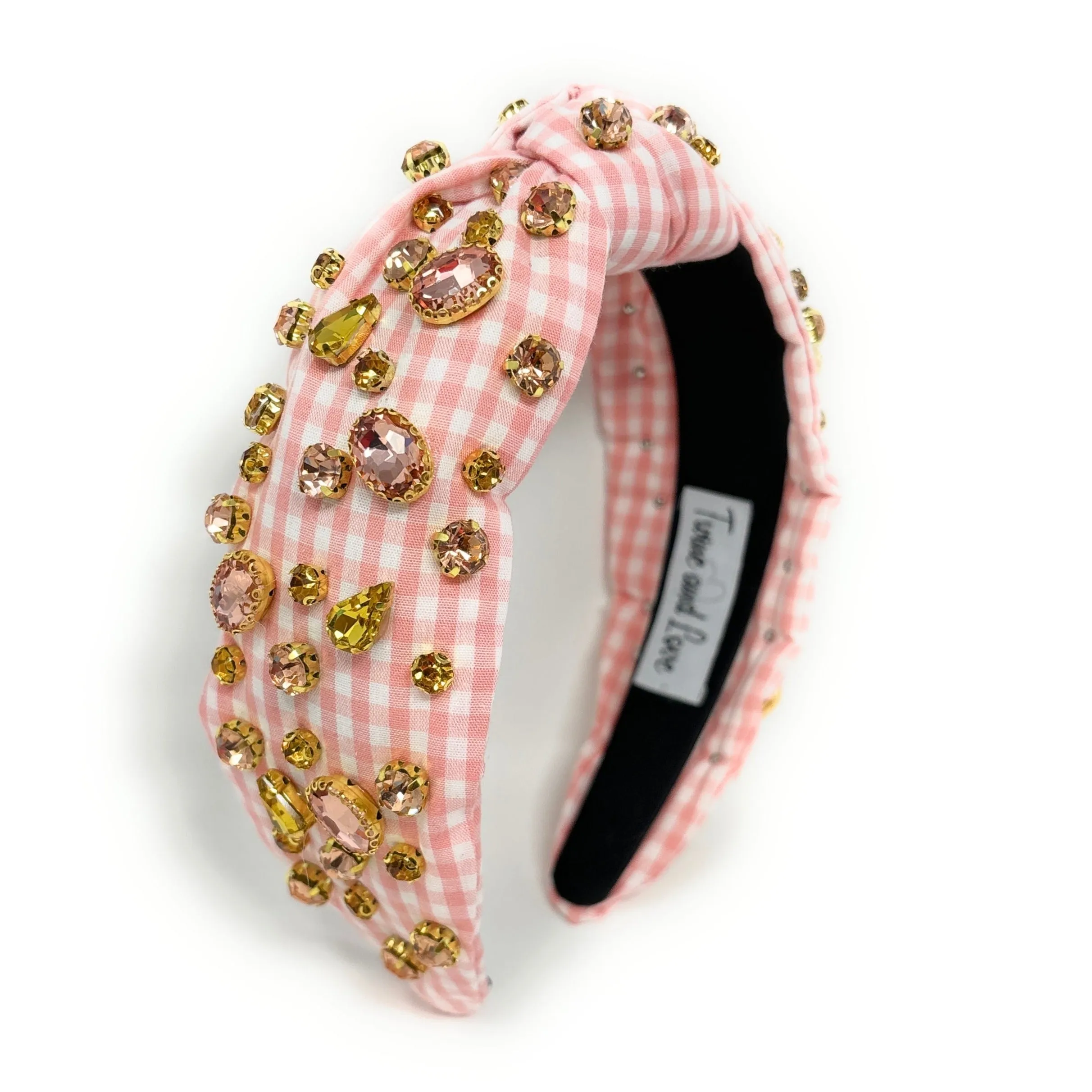 Peach Fuzz Gingham Jeweled Knot Headband