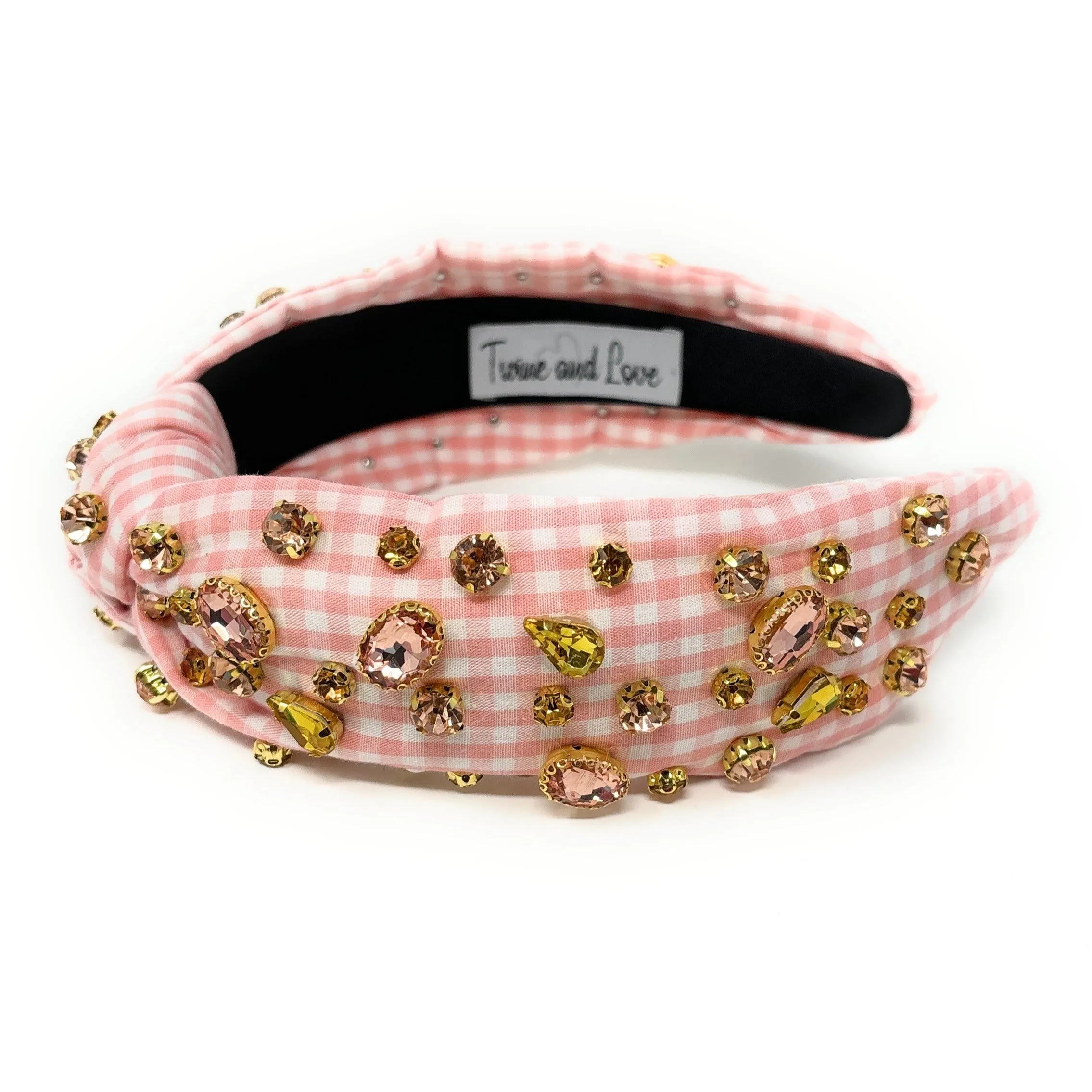 Peach Fuzz Gingham Jeweled Knot Headband