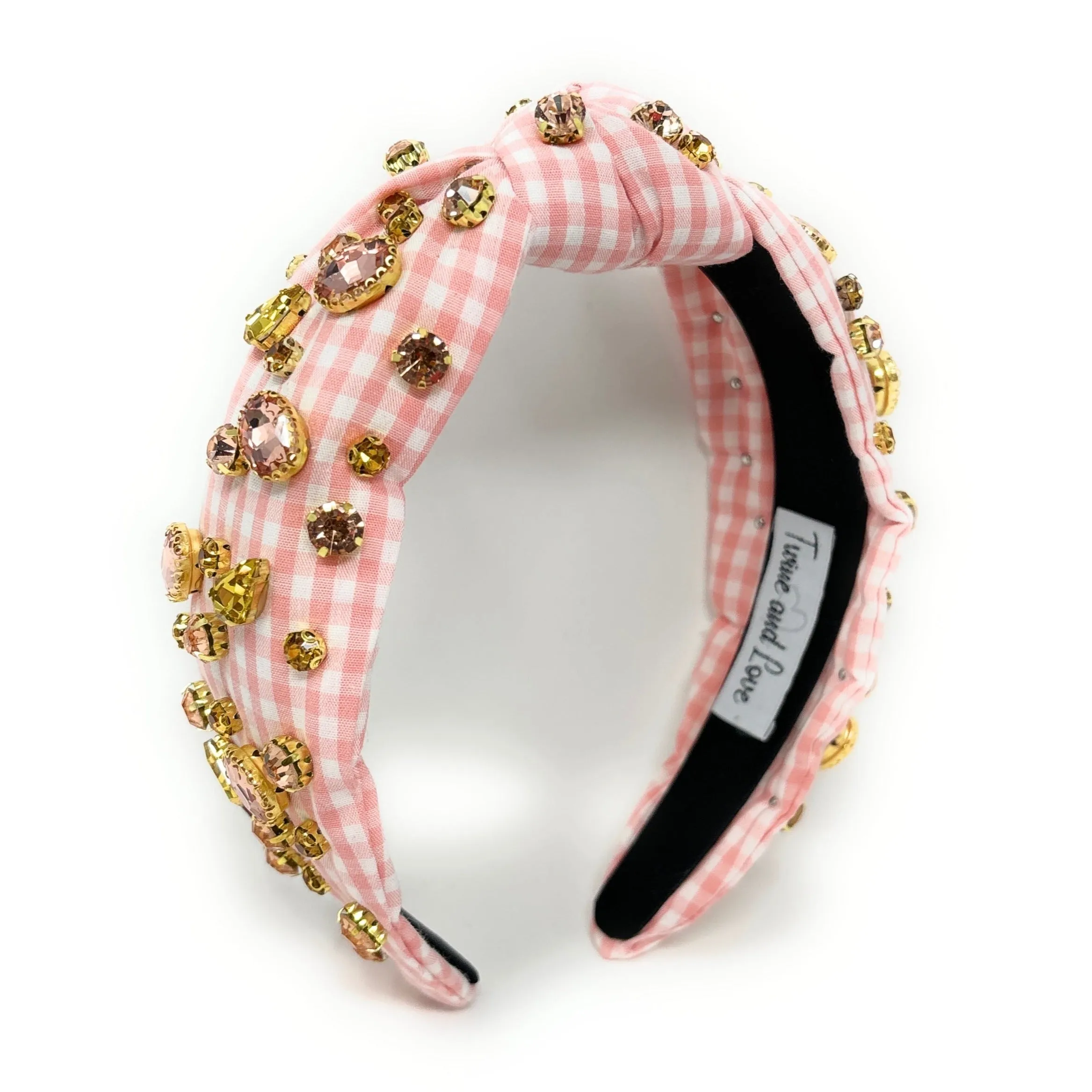 Peach Fuzz Gingham Jeweled Knot Headband