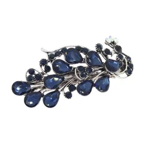 Peacock Rhinestone Hair Barrette Dark Blue