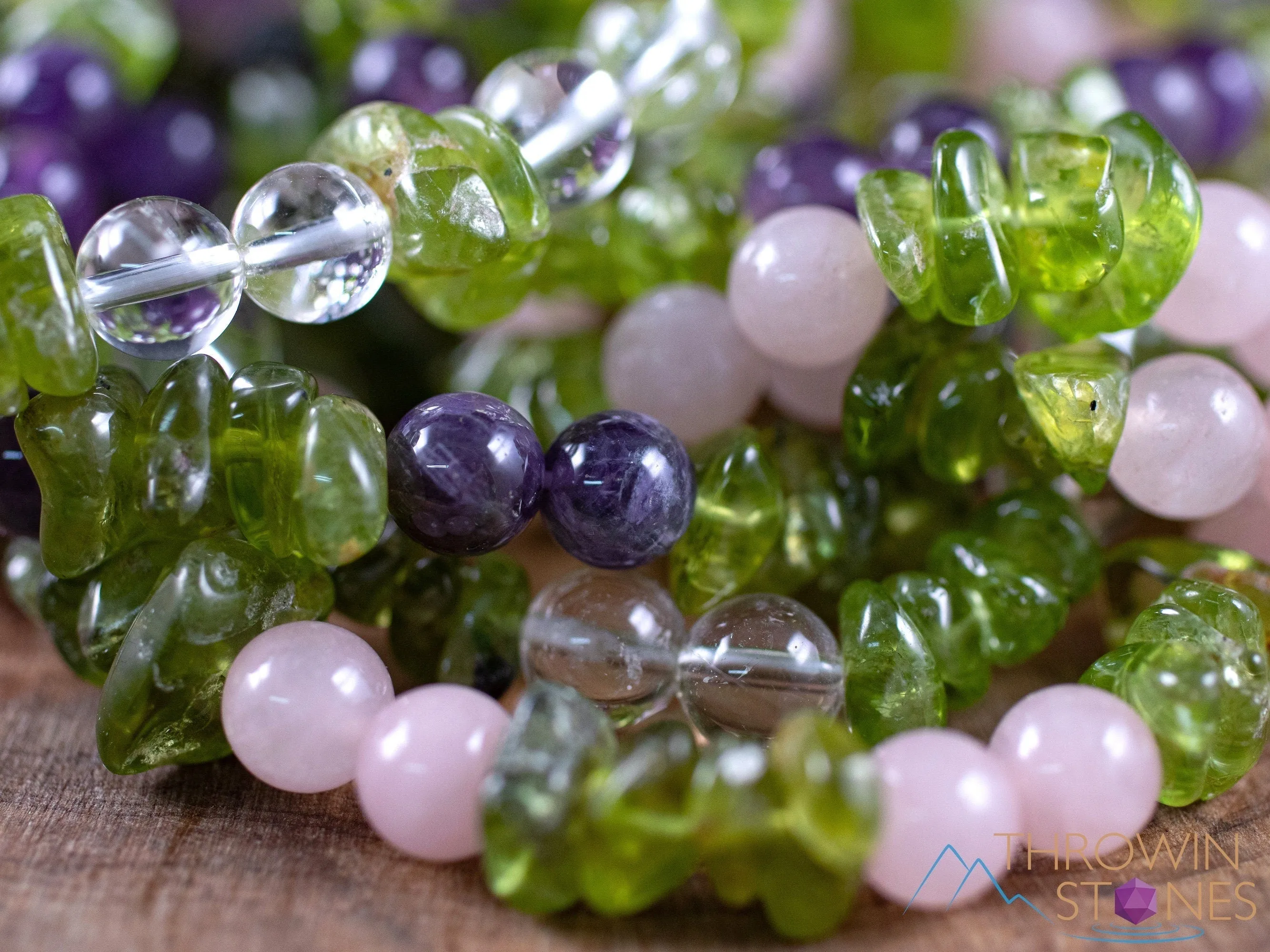 PERIDOT Crystal Bracelet - Amethyst, Rose or Clear Quartz - Beaded Birthstone Bracelet, Handmade Jewelry, Healing Crystal Bracelet, E2014