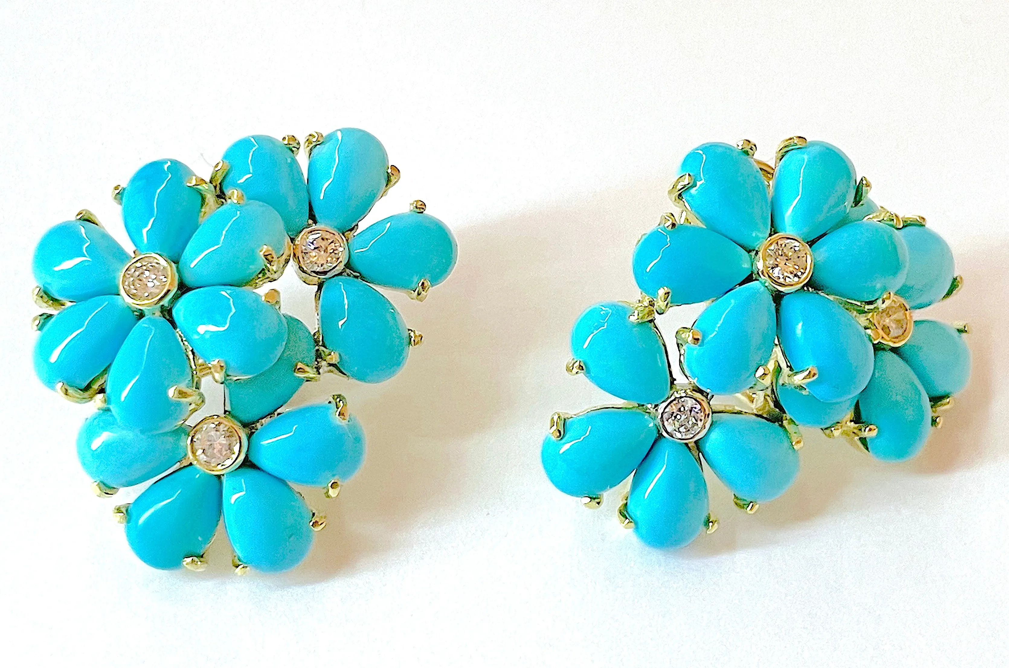 Peridot Flower Diamond Cluster Earrings