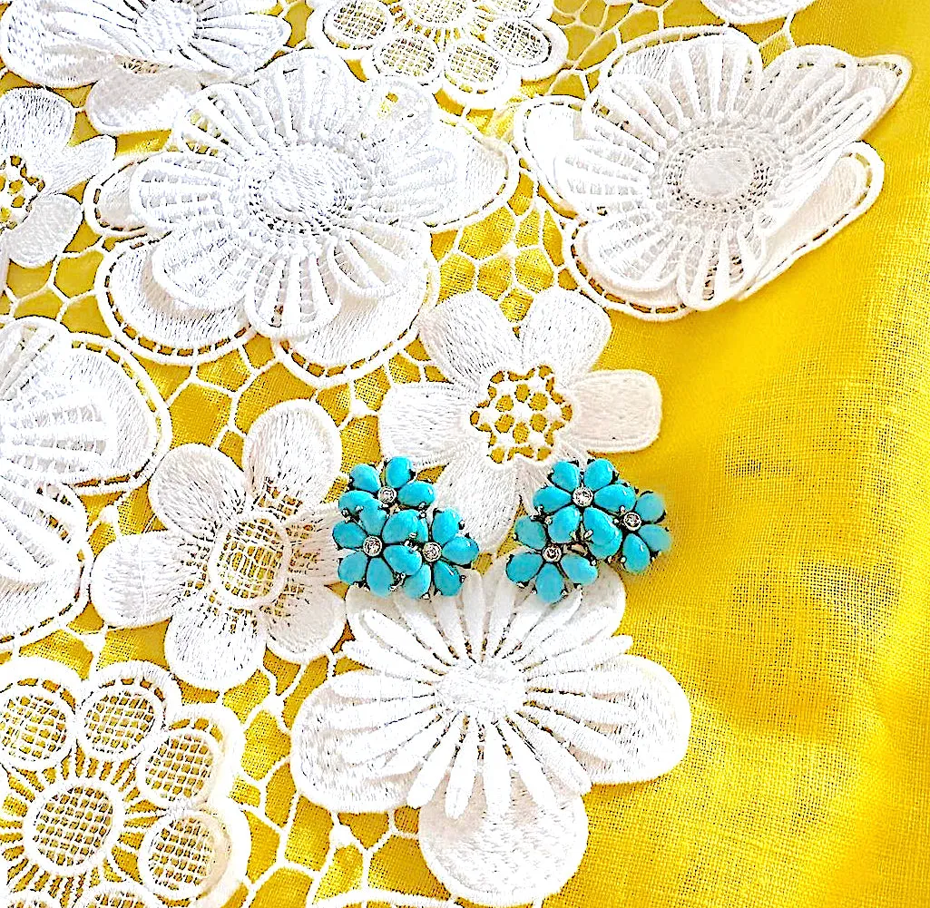 Peridot Flower Diamond Cluster Earrings