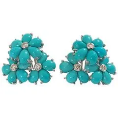 Peridot Flower Diamond Cluster Earrings