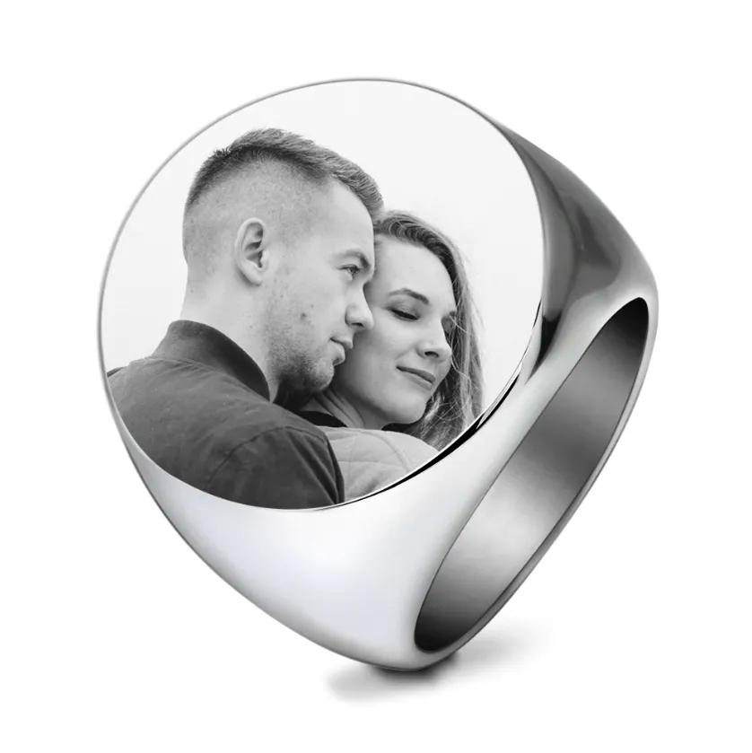 Personalized Ring - Engraved Photo Ring - Custom Signet Ring Name Ring for Men Women - Design Your Own Ring