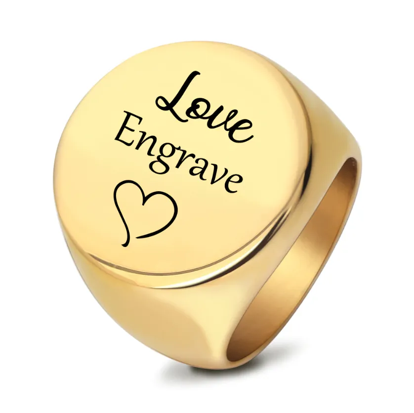 Personalized Ring - Engraved Photo Ring - Custom Signet Ring Name Ring for Men Women - Design Your Own Ring
