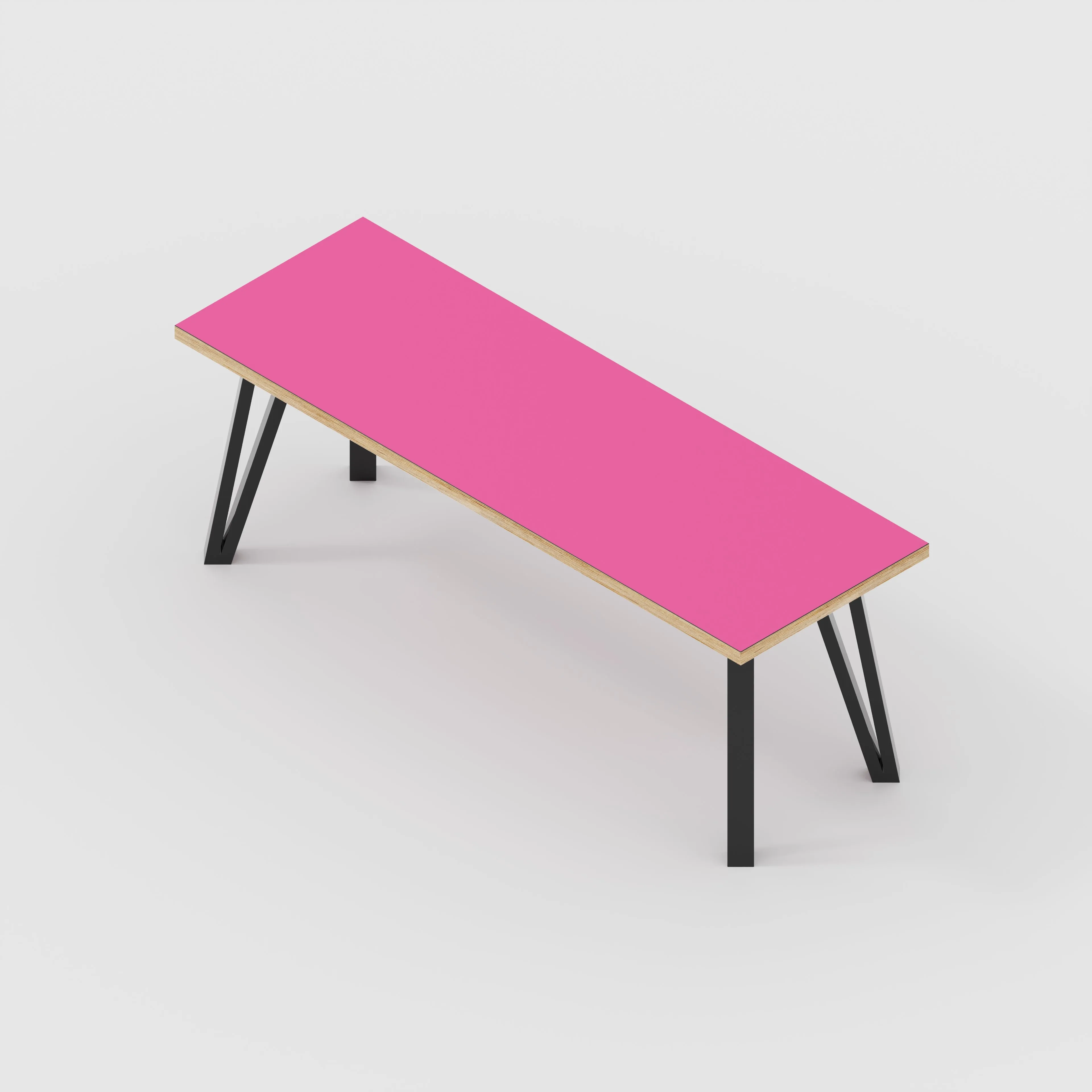Plywood Bench Seat with Black Box Hairpin Legs - Formica Juicy Pink - 1200(w) x 400(d) x 450(h)
