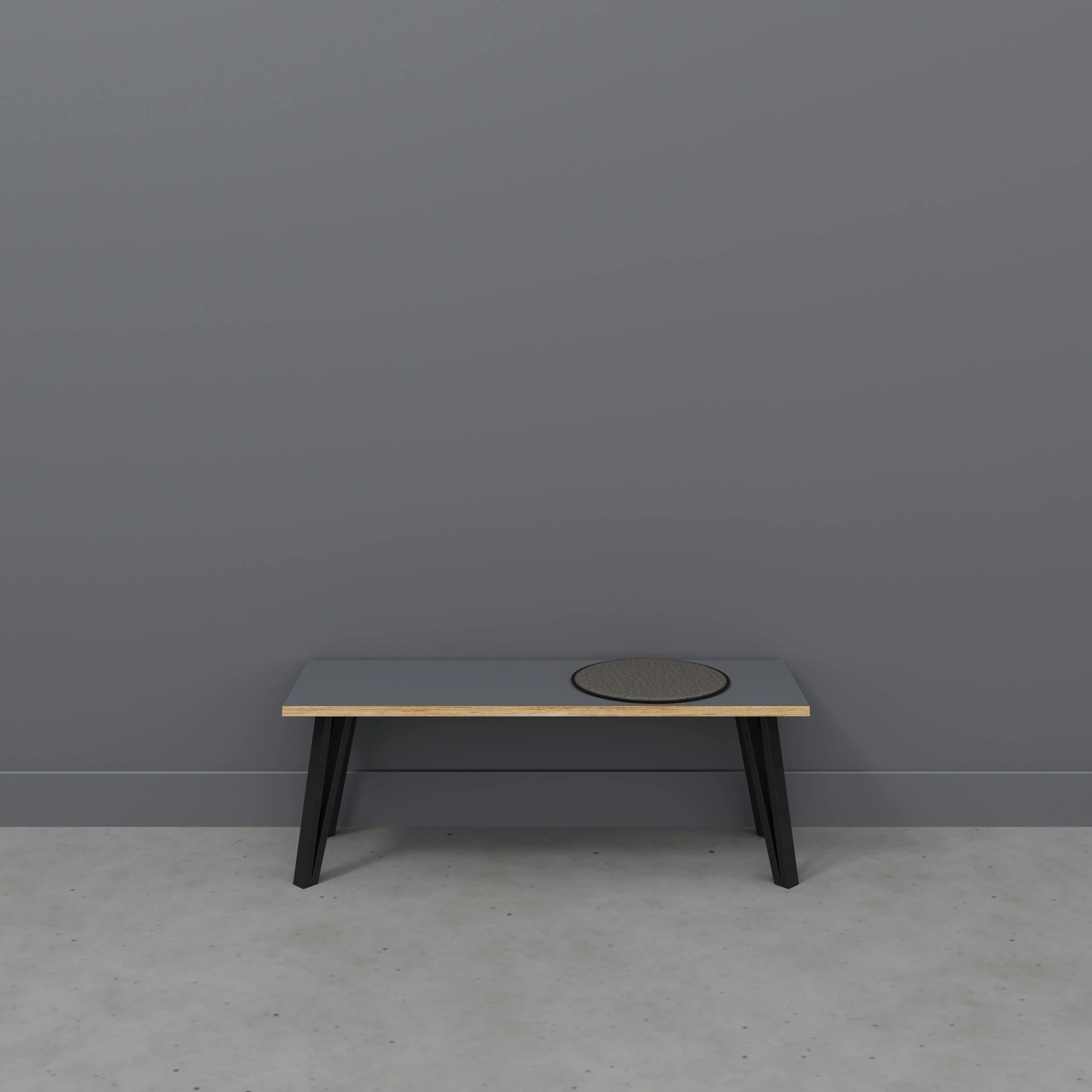 Plywood Bench Seat with Black Box Hairpin Legs - Formica Tornado Grey - 1200(w) x 400(d) x 450(h)