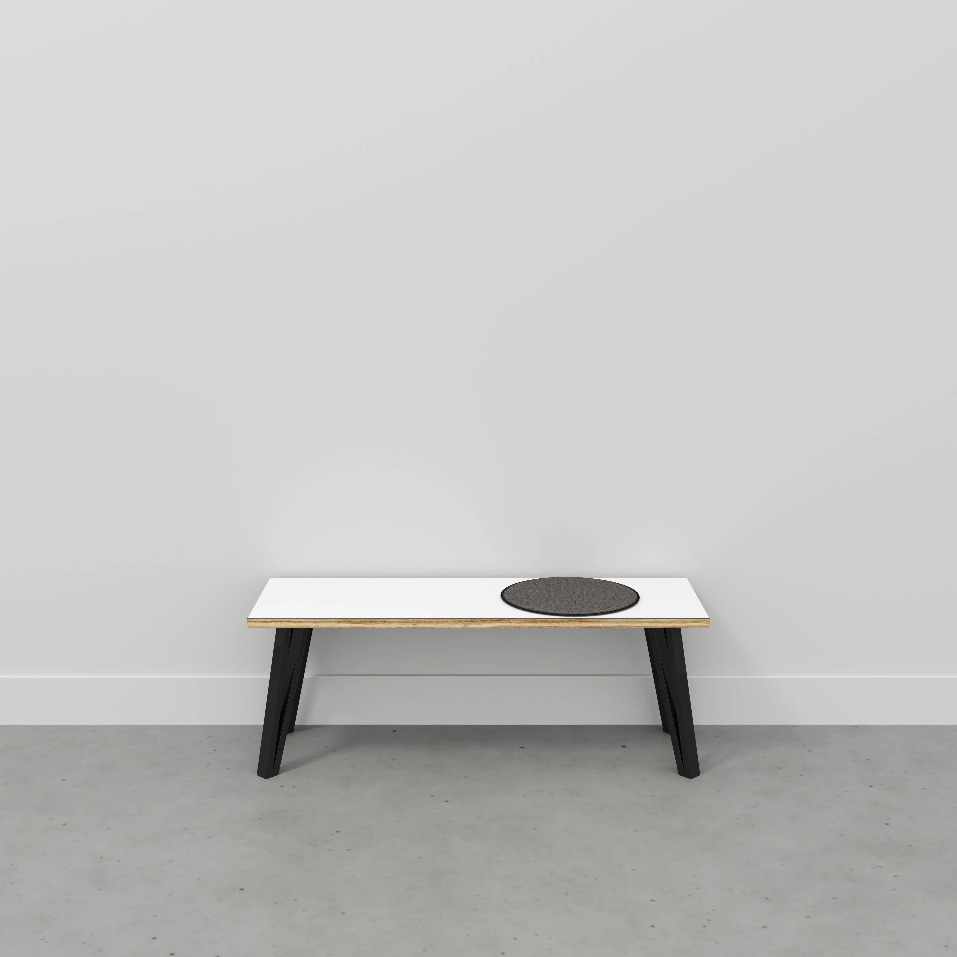 Plywood Bench Seat with Black Box Hairpin Legs - Formica White - 1200(w) x 400(d) x 450(h)