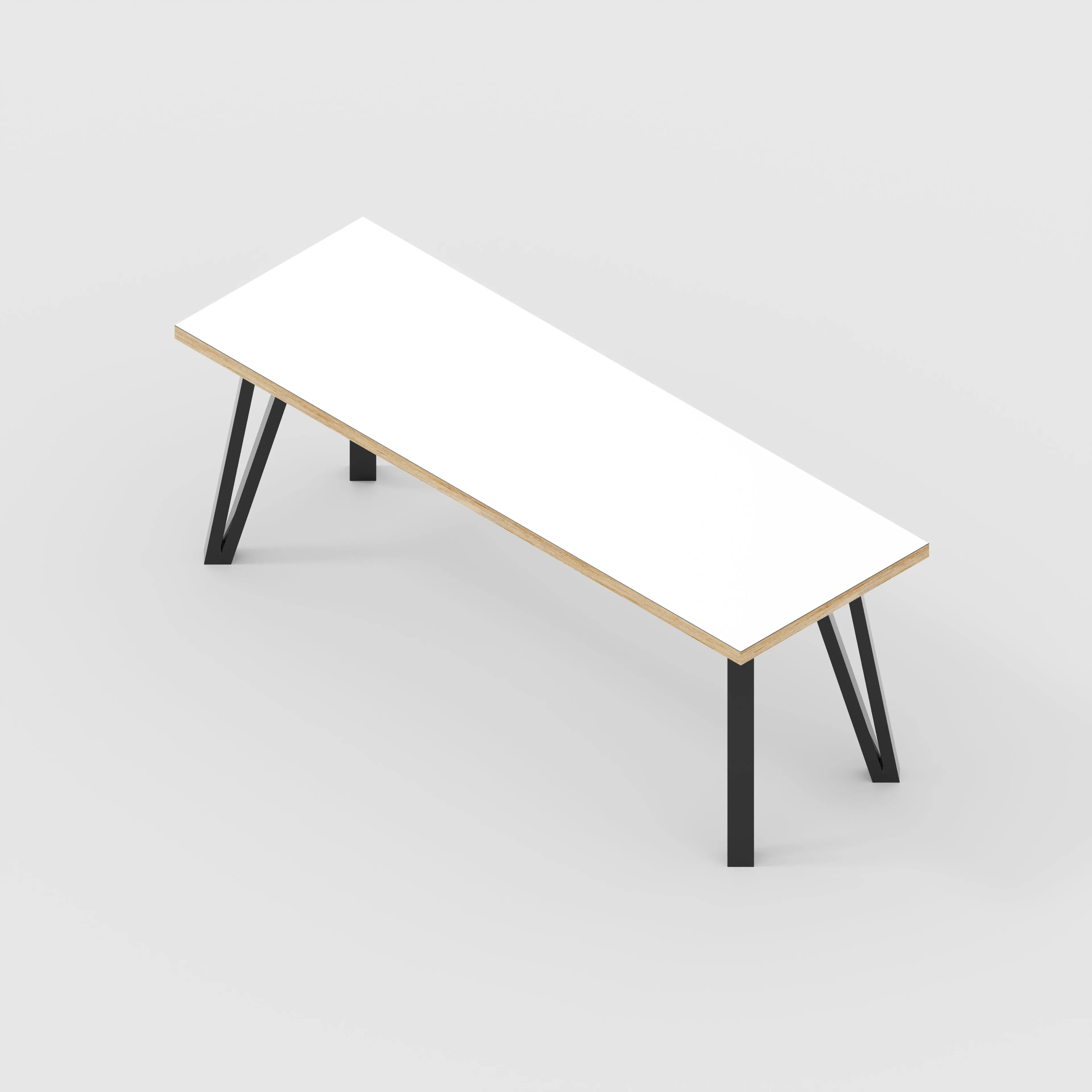 Plywood Bench Seat with Black Box Hairpin Legs - Formica White - 1200(w) x 400(d) x 450(h)