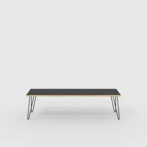 Plywood Bench Seat with Black Hairpin Legs - Formica Diamond Black - 1600(w) x 400(d)