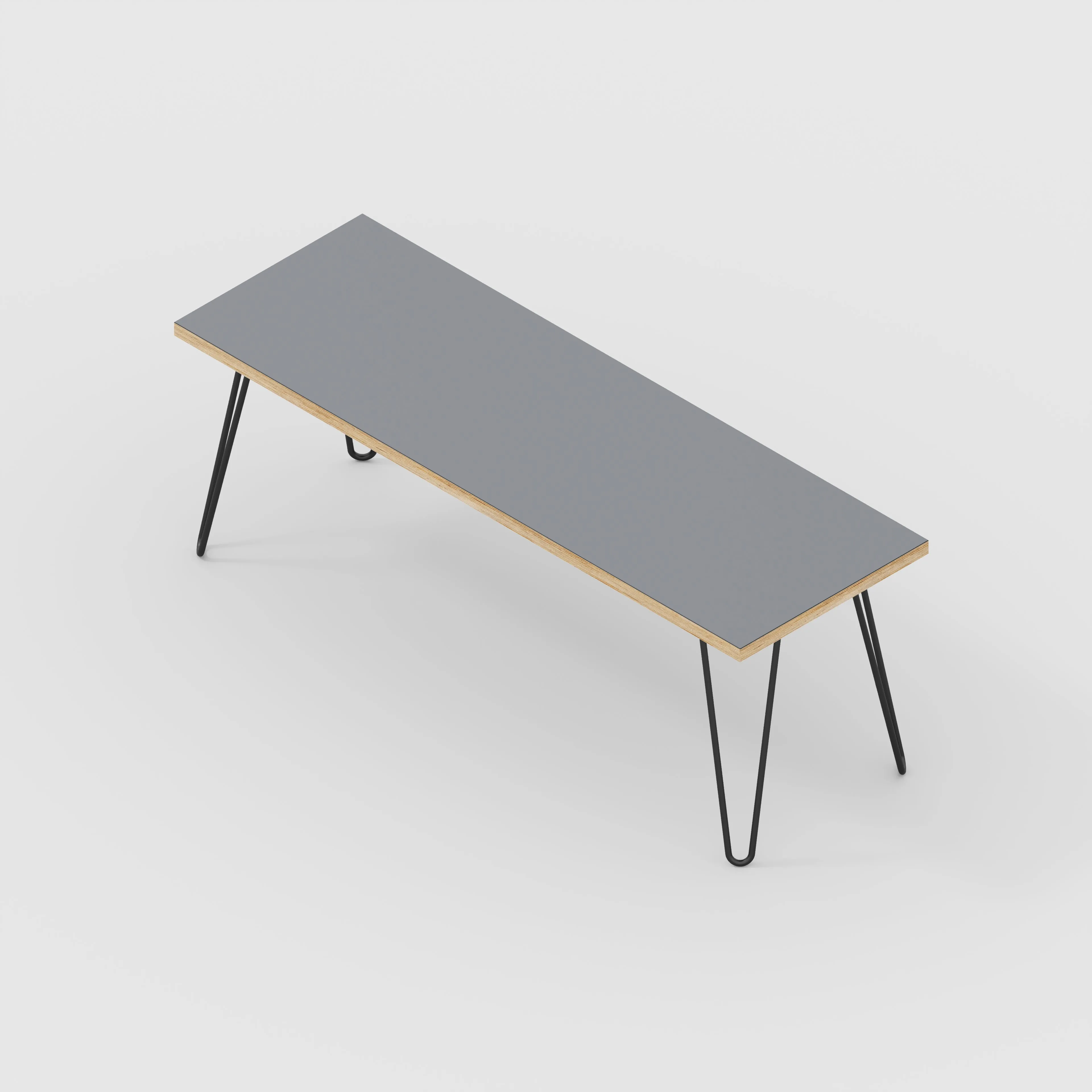 Plywood Bench Seat with Black Hairpin Legs - Formica Tornado Grey - 1200(w) x 400(d)