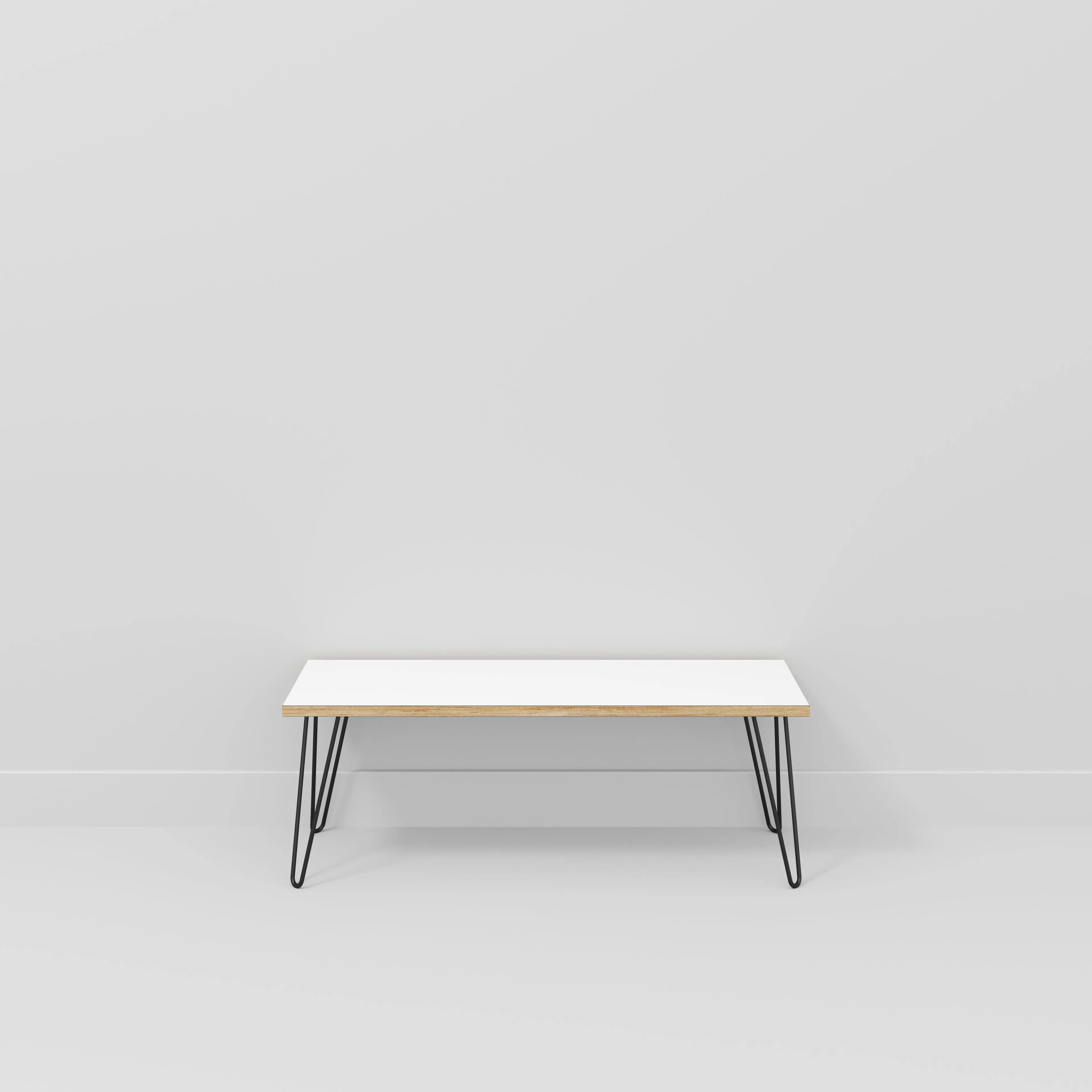 Plywood Bench Seat with Black Hairpin Legs - Formica White - 1200(w) x 400(d)
