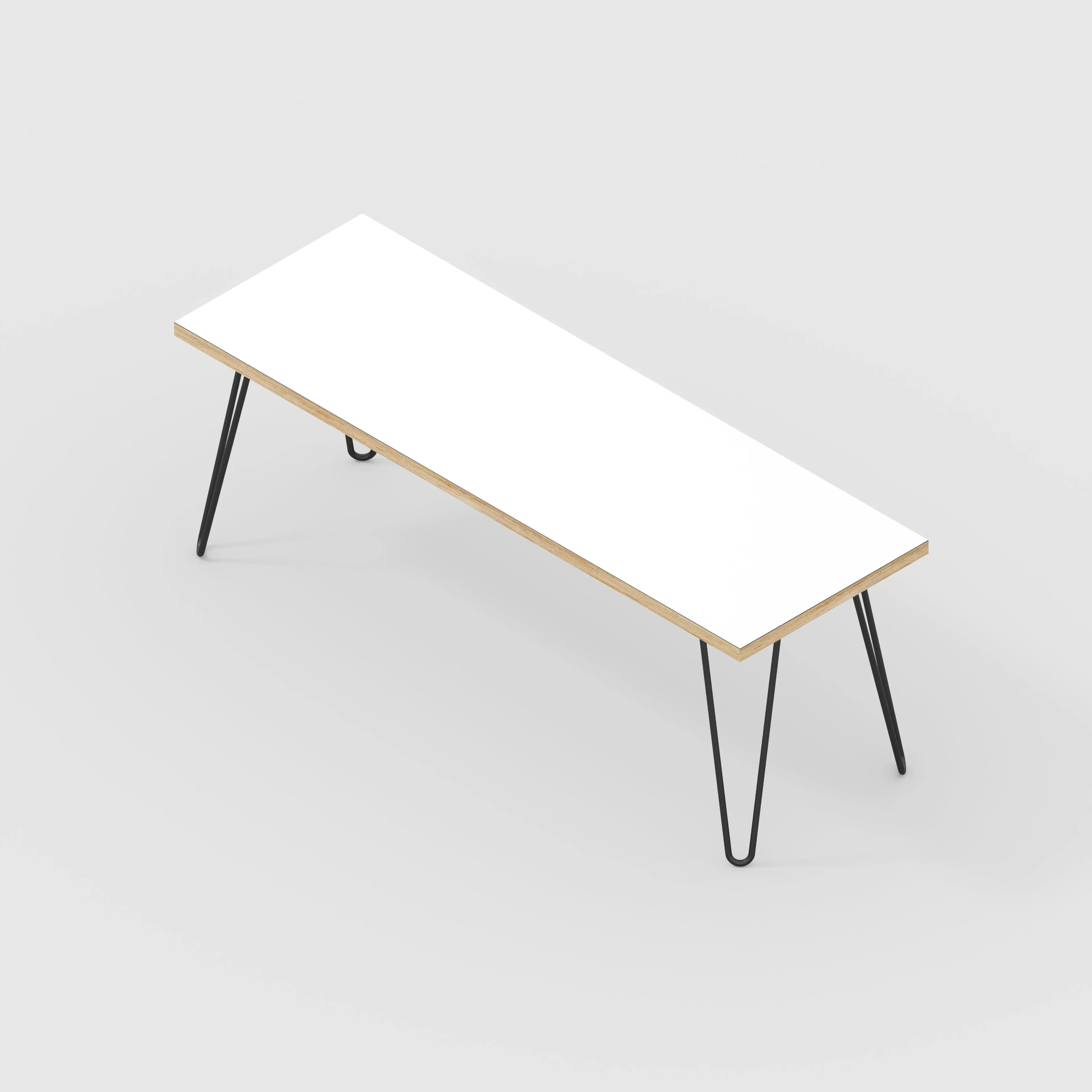Plywood Bench Seat with Black Hairpin Legs - Formica White - 1200(w) x 400(d)