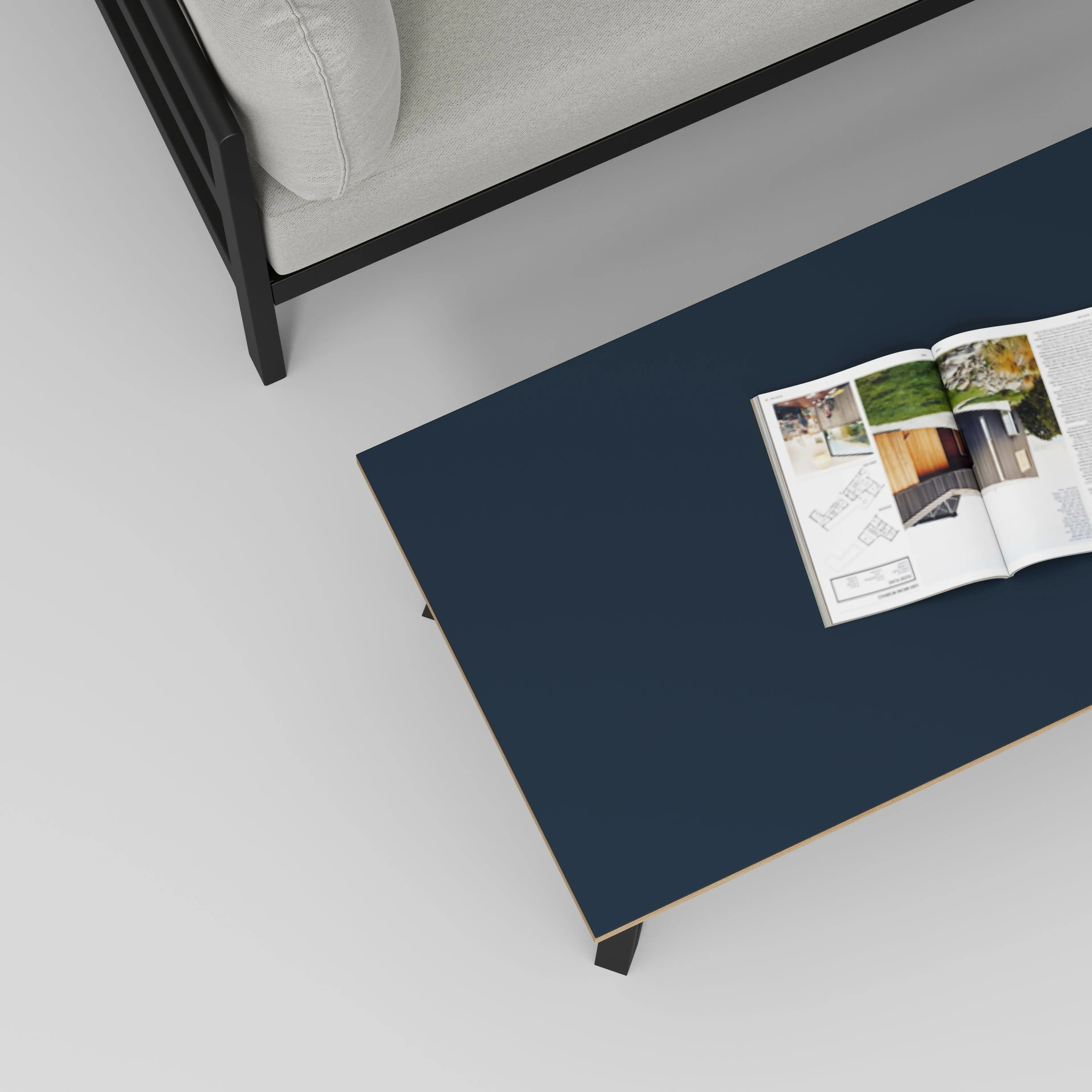 Plywood Coffee Table with Black Box Hairpin Legs - Formica Night Sea Blue - 1200(w) x 600(d) x 425(h)