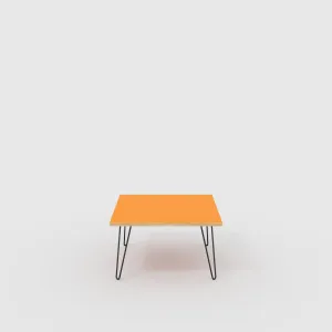 Plywood Coffee Table with Black Hairpin Legs - Formica Levante Orange - 800(w) x 800(d) x 425(h)