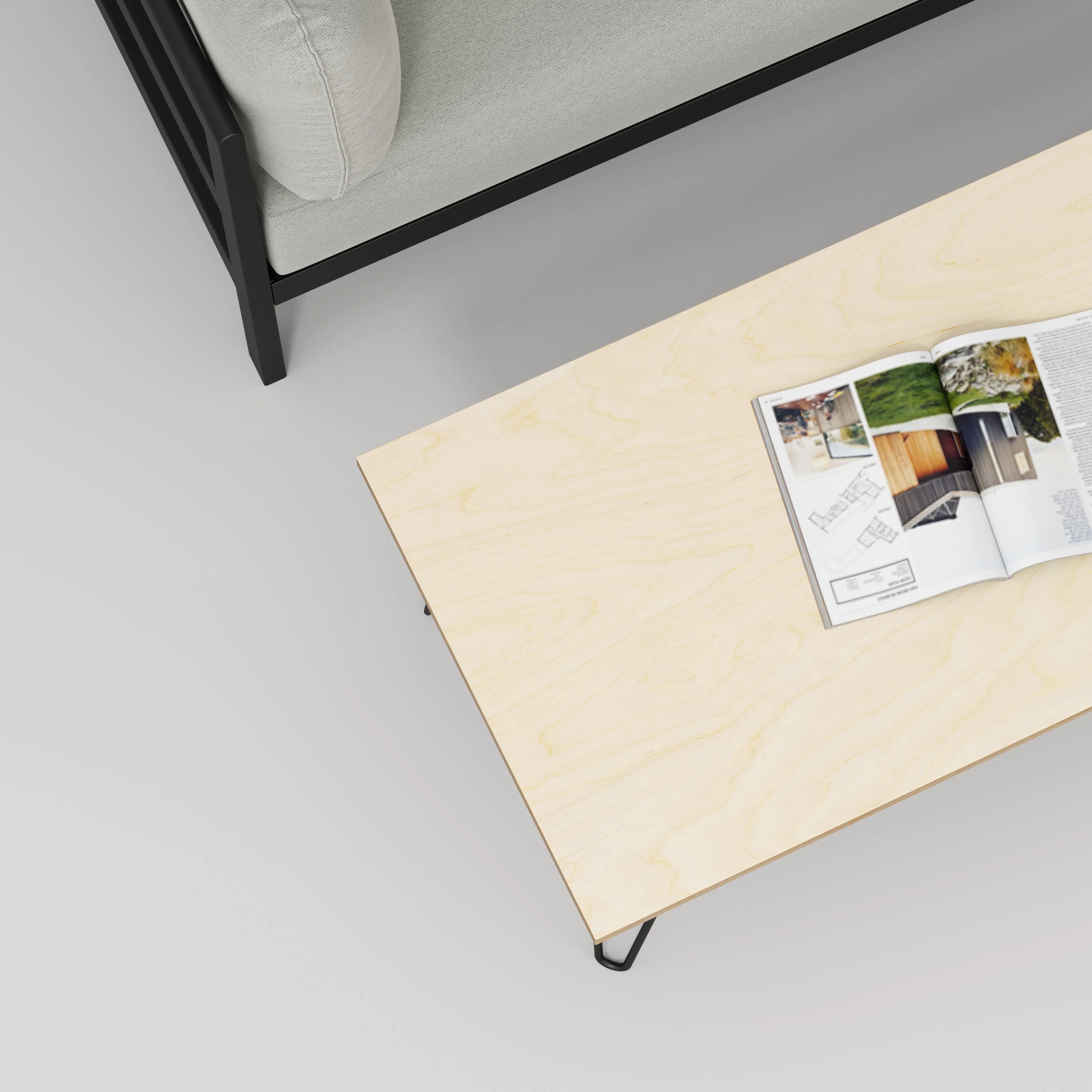 Plywood Coffee Table with Black Hairpin Legs - Plywood Birch - 1200(w) x 600(d) x 425(h)