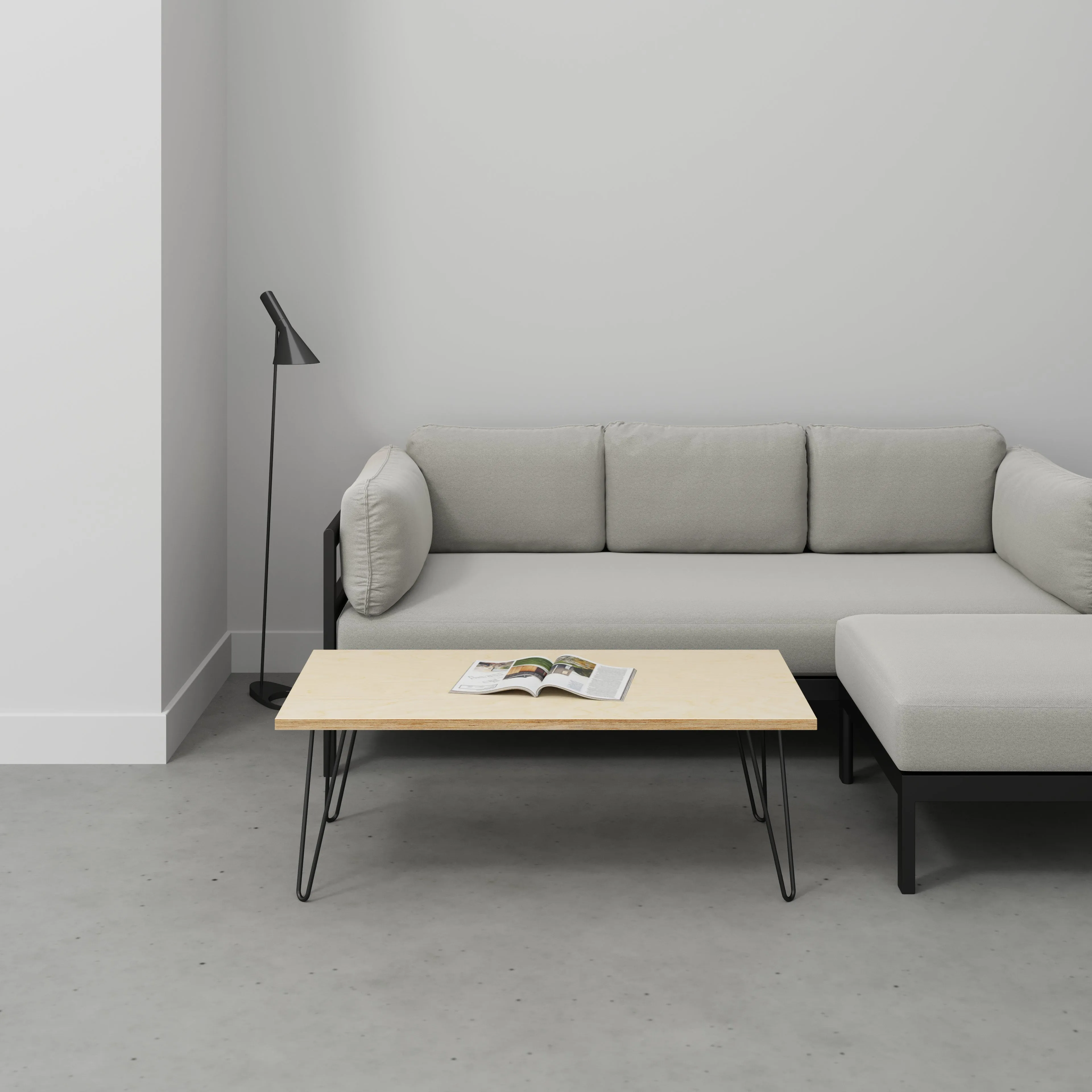 Plywood Coffee Table with Black Hairpin Legs - Plywood Birch - 1200(w) x 600(d) x 425(h)