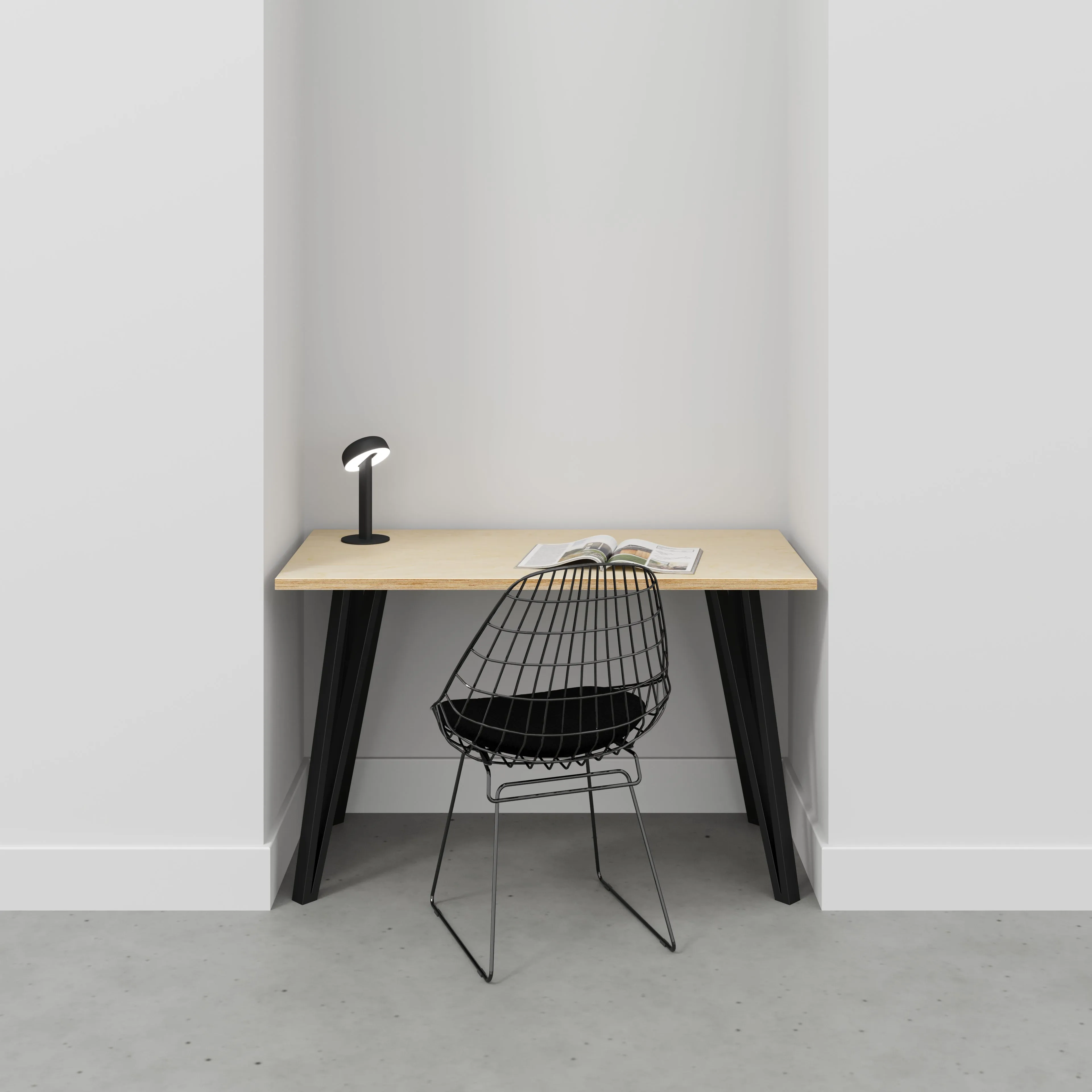 Plywood Desk with Black Box Hairpin Legs - Plywood Birch - 1200(w) x 600(d) x 735(h)