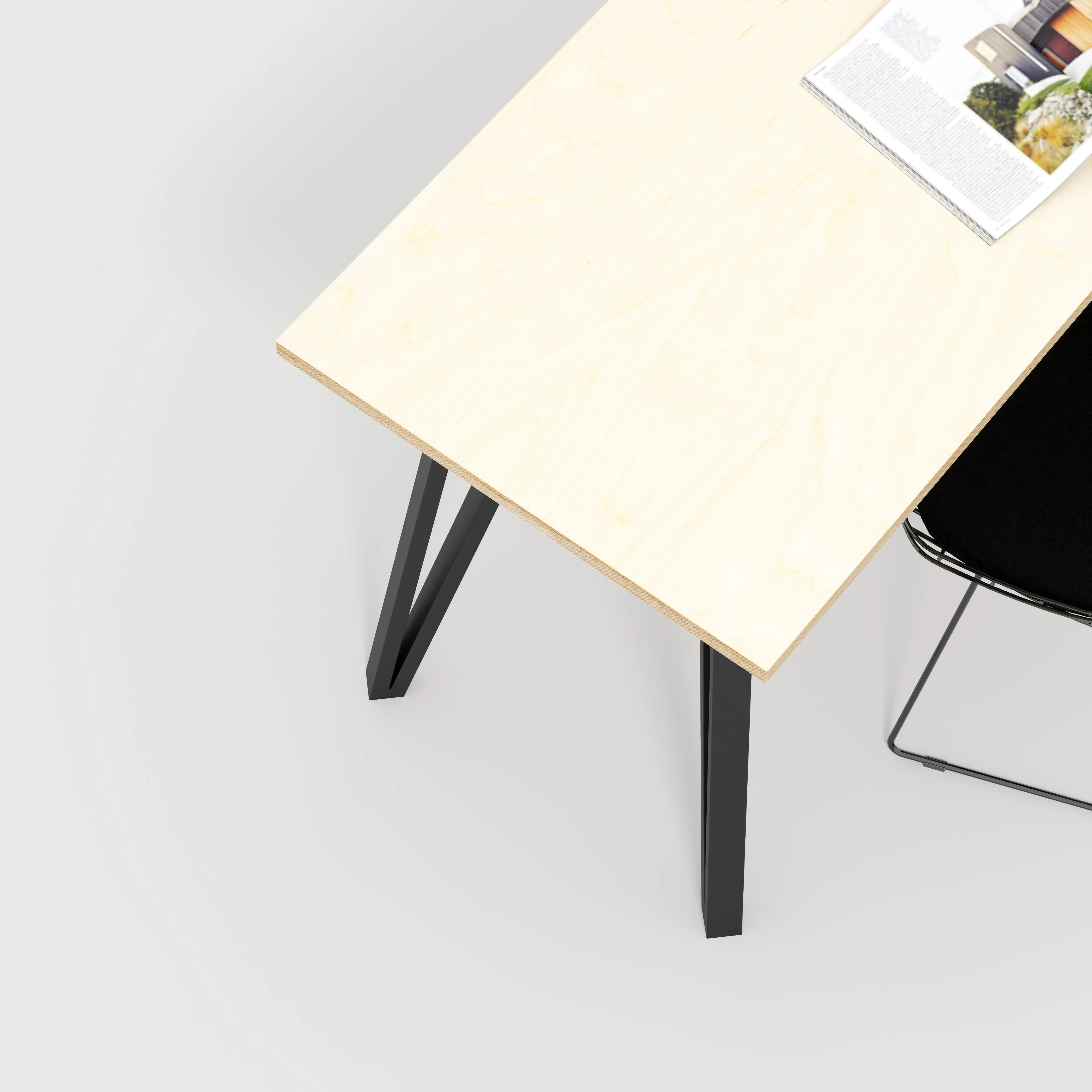 Plywood Desk with Black Box Hairpin Legs - Plywood Birch - 1200(w) x 600(d) x 735(h)