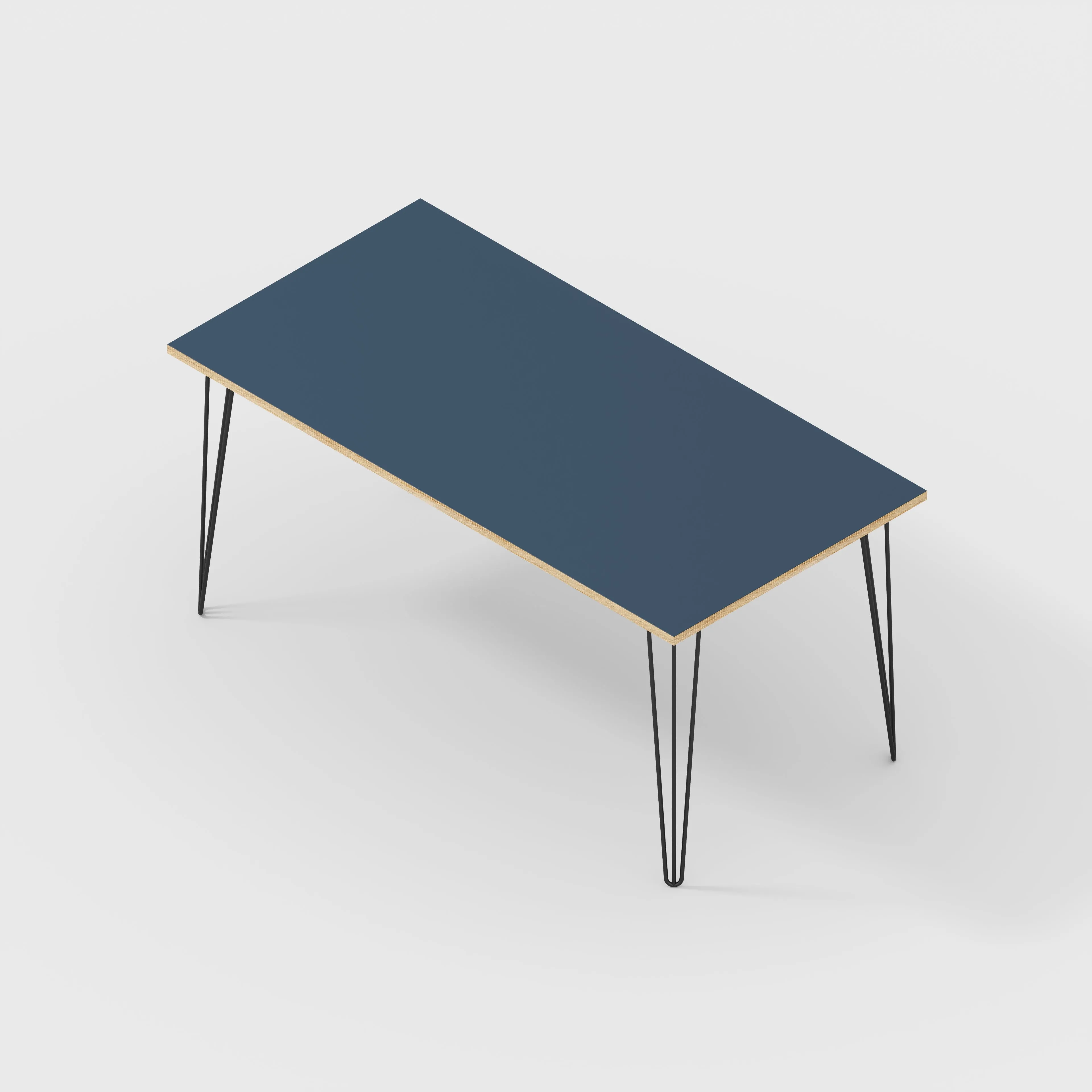 Plywood Desk with Black Hairpin Legs - Formica Night Sea Blue - 1600(w) x 800(d) x 735(h)
