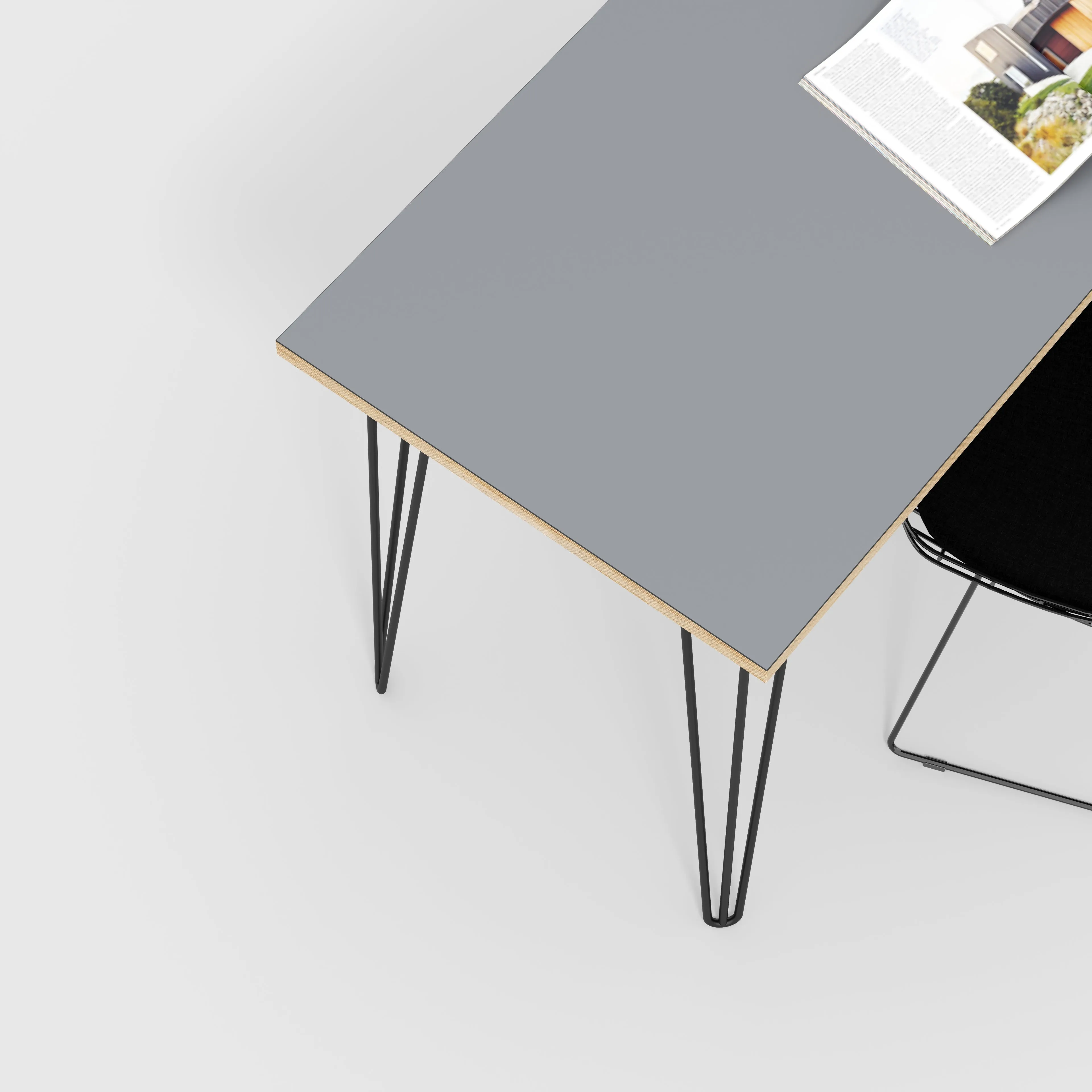 Plywood Desk with Black Hairpin Legs - Formica Tornado Grey - 1600(w) x 800(d) x 735(h)