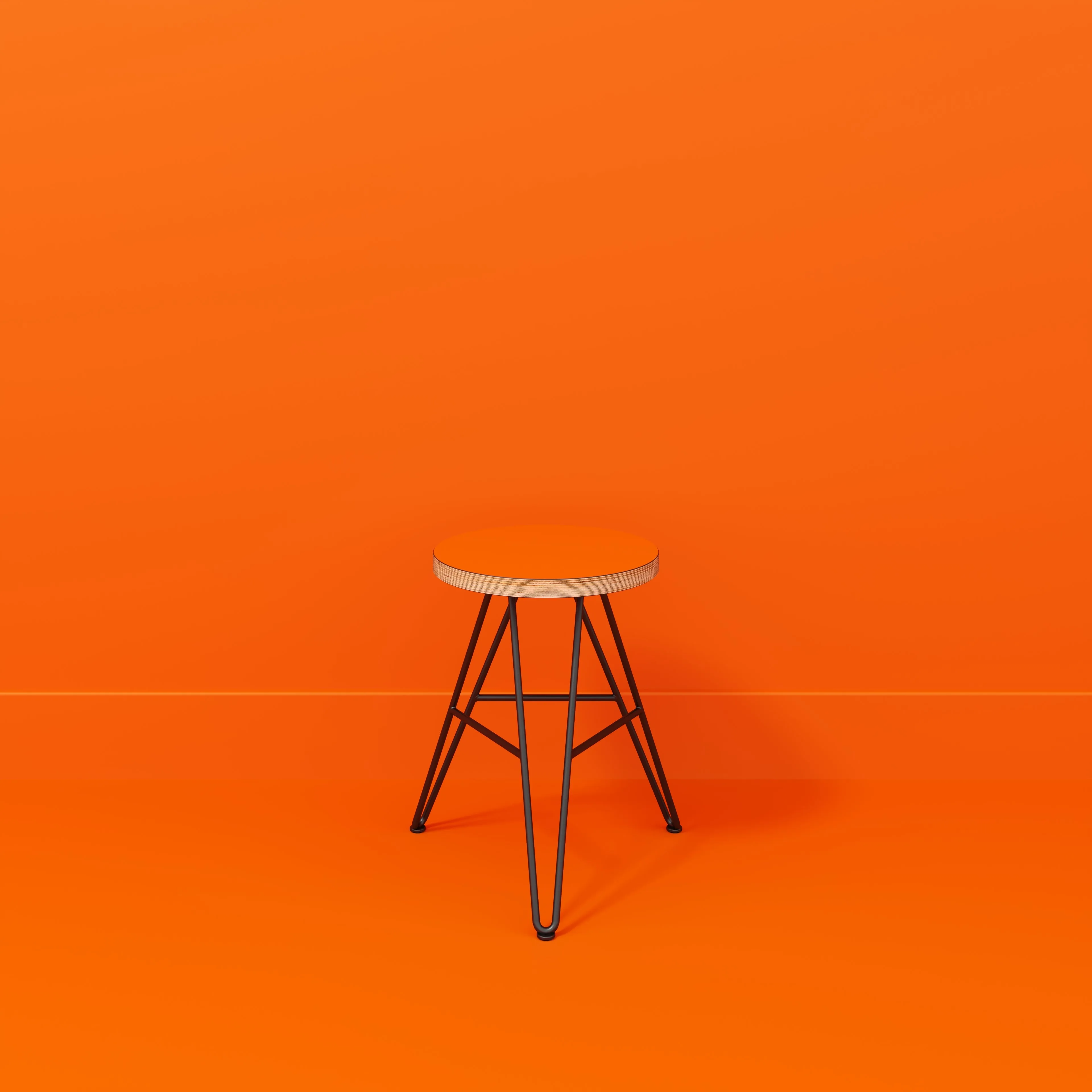 Plywood Stool with Black Hairpin Base - Formica Levante Orange