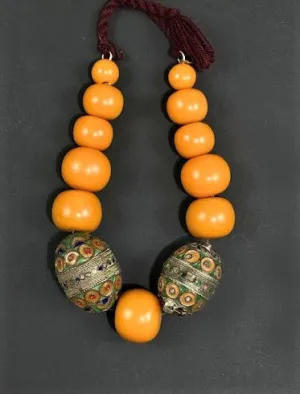 Pressed Amber and Silver Beads