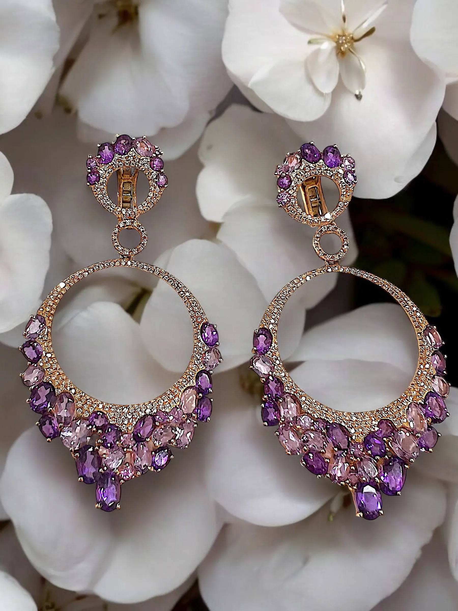 Purple Amythest and diamonds earrings