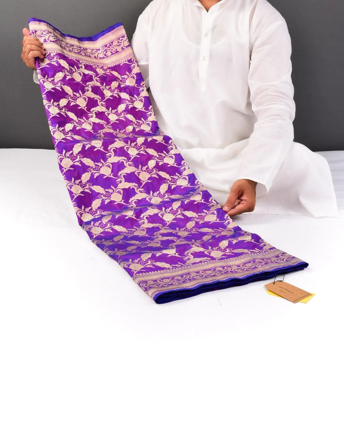 Purple Banarasi Ornate Floral Jaal Cutwork Brocade Handwoven Katan Silk Saree