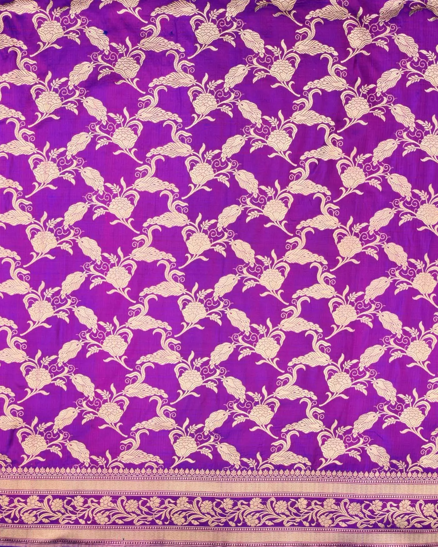Purple Banarasi Ornate Floral Jaal Cutwork Brocade Handwoven Katan Silk Saree