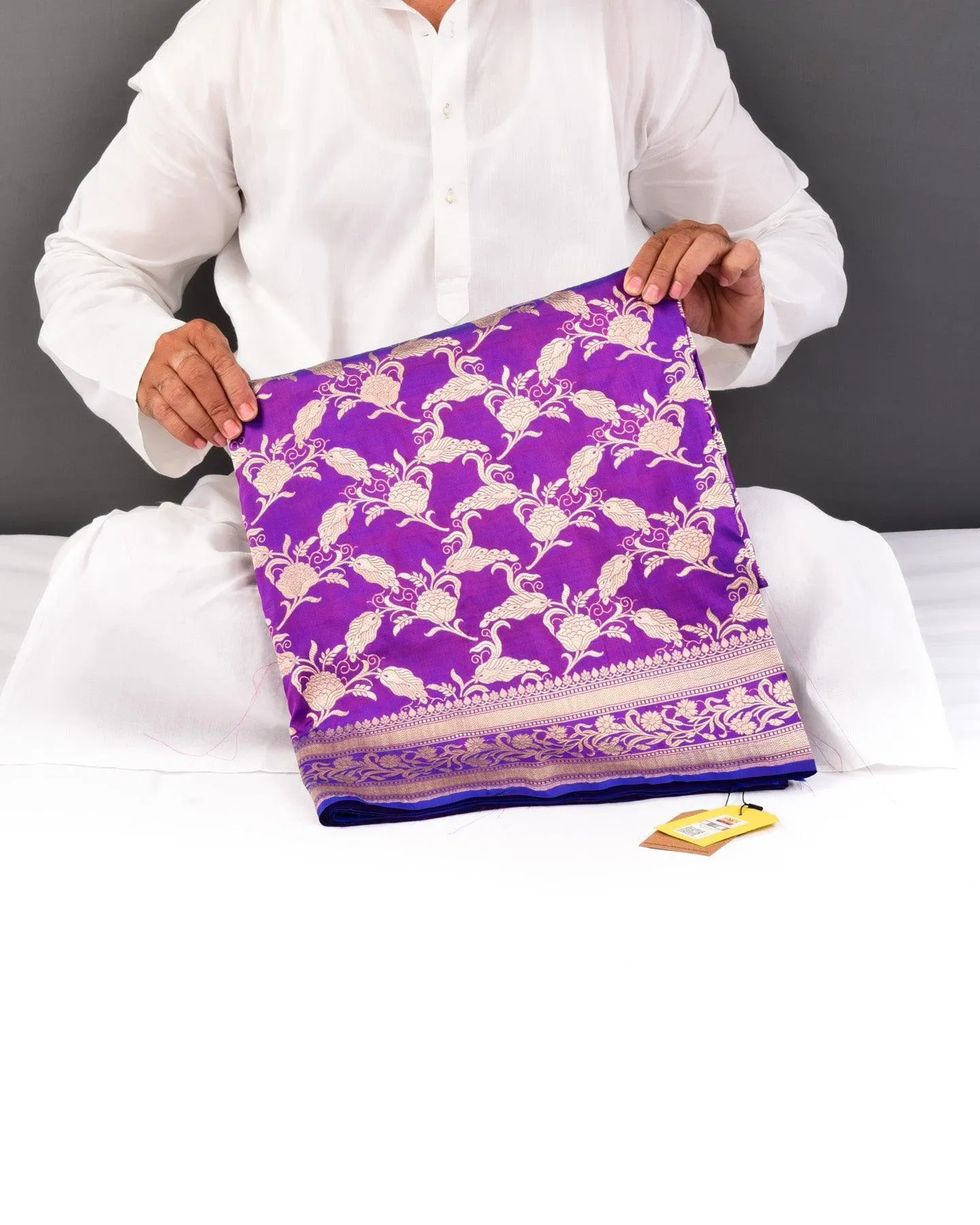 Purple Banarasi Ornate Floral Jaal Cutwork Brocade Handwoven Katan Silk Saree