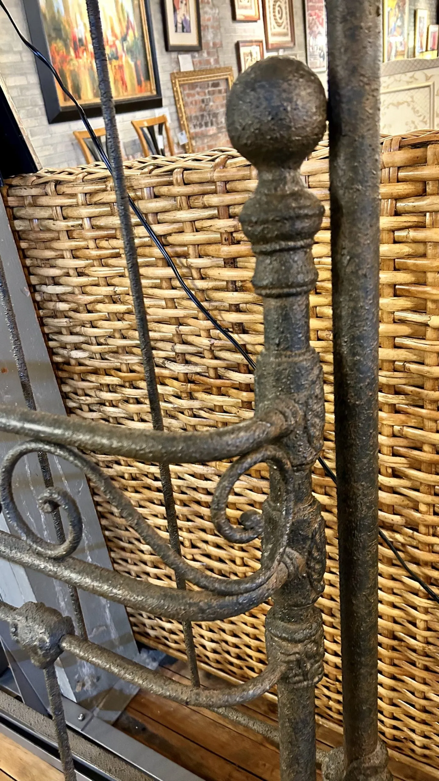 Queen Size Bed Frame, Iron, Black, Ornate, Rustic