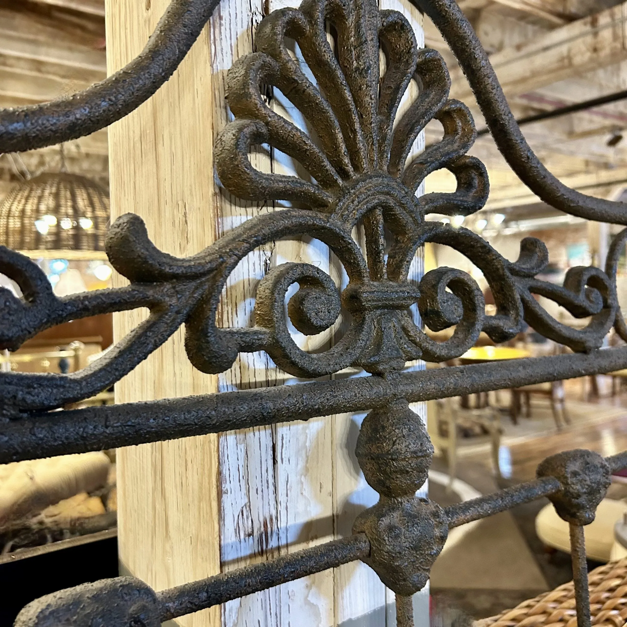 Queen Size Bed Frame, Iron, Black, Ornate, Rustic