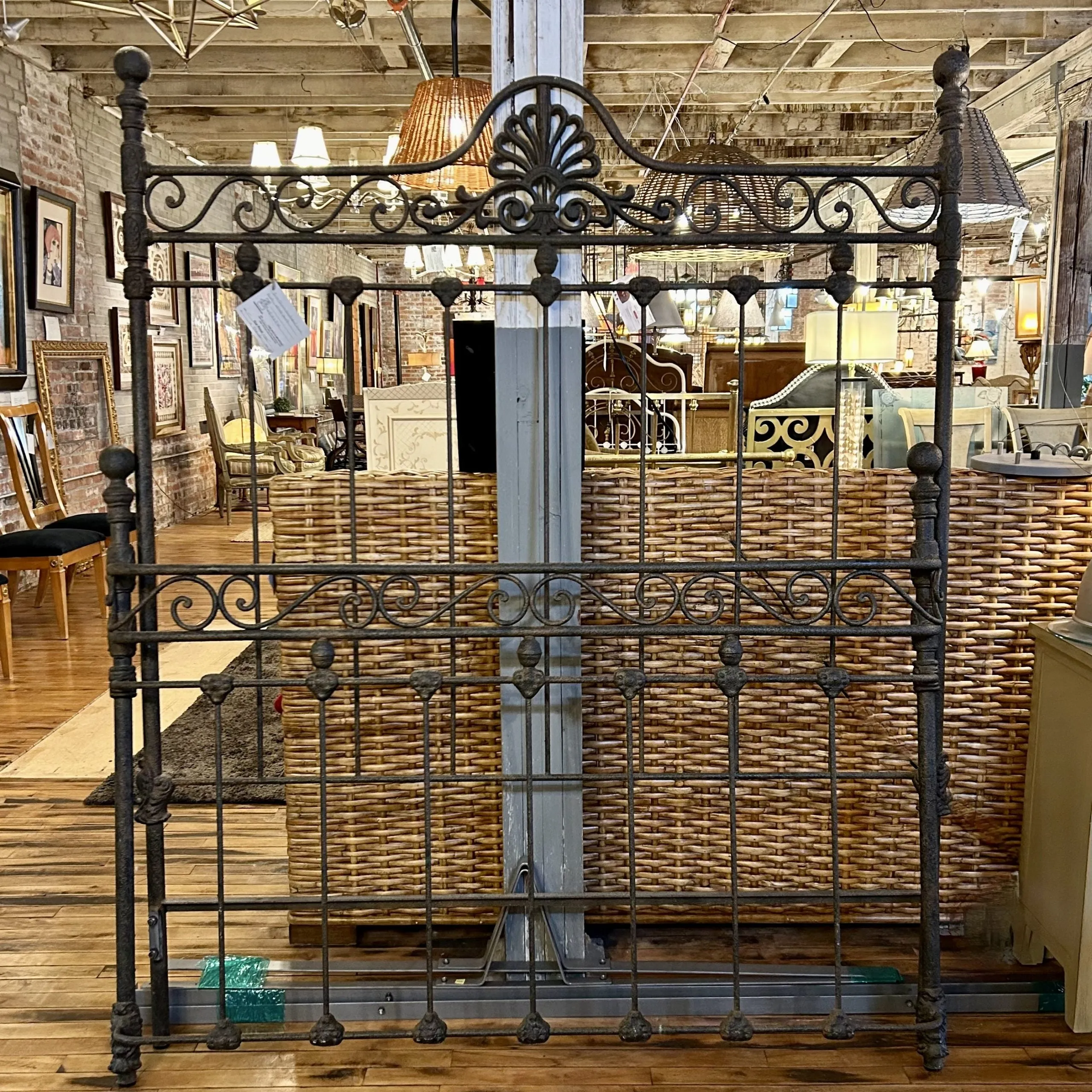 Queen Size Bed Frame, Iron, Black, Ornate, Rustic