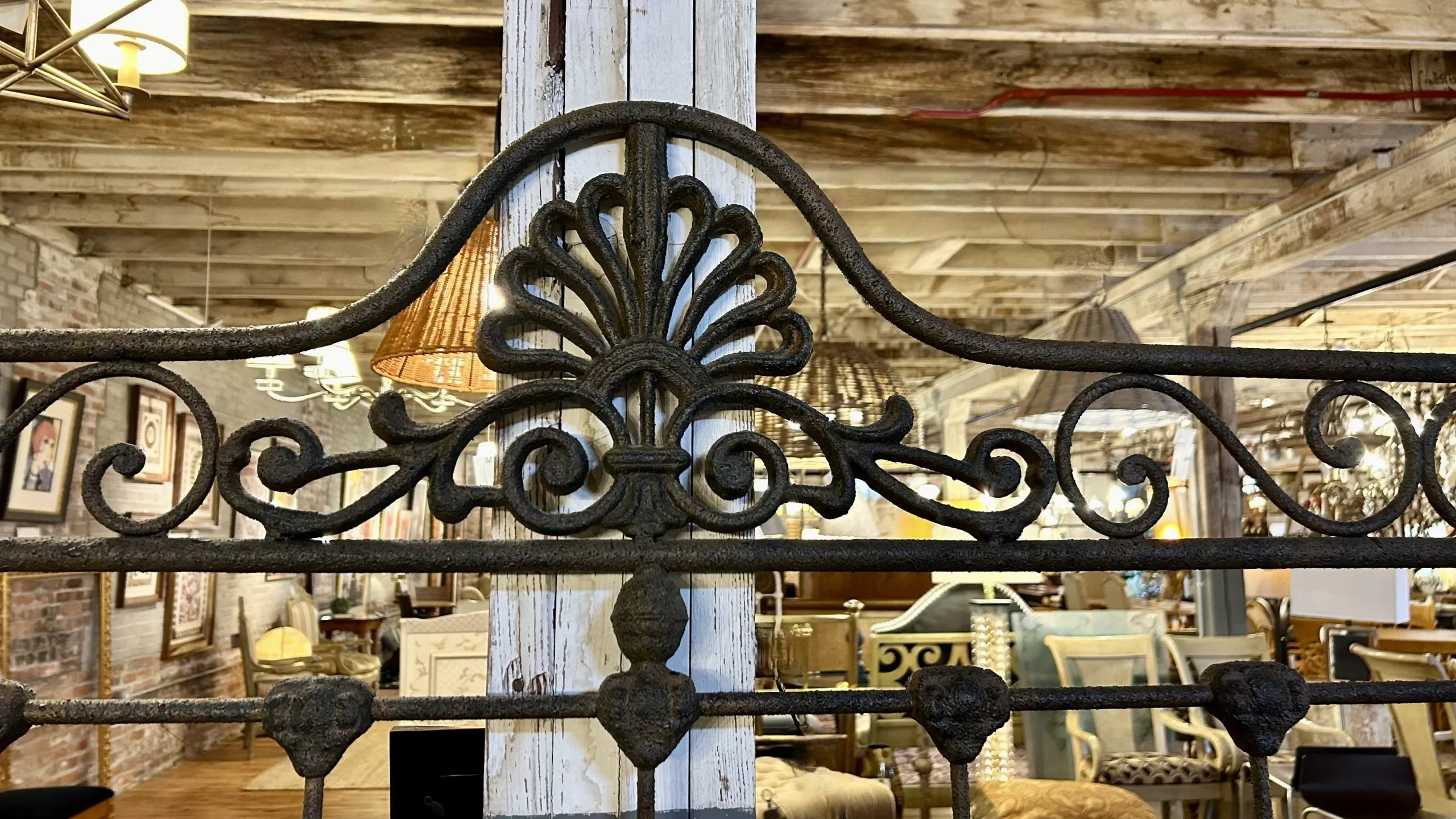 Queen Size Bed Frame, Iron, Black, Ornate, Rustic