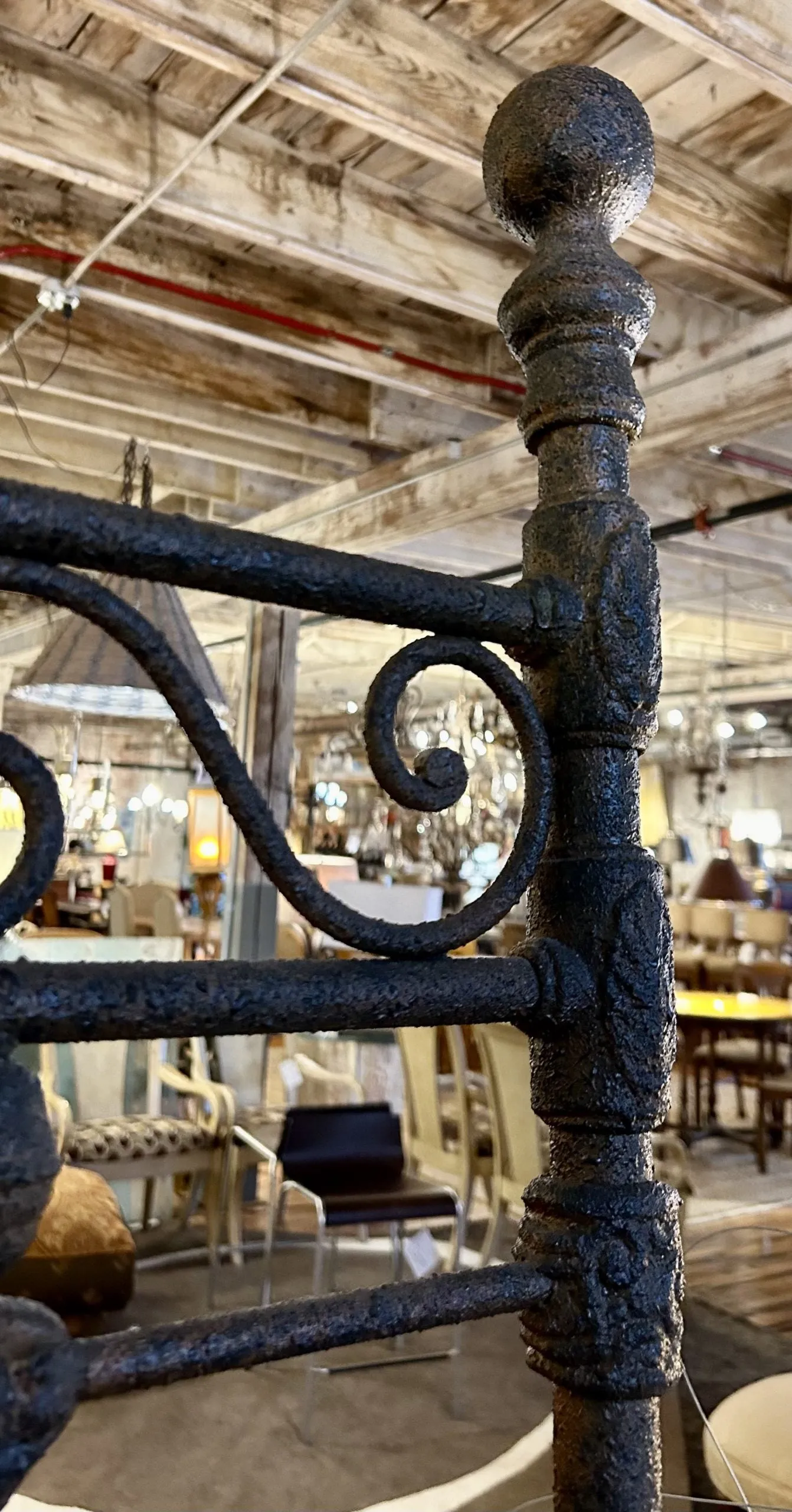 Queen Size Bed Frame, Iron, Black, Ornate, Rustic