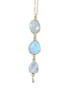 Rainbow Moonstone Lariat Necklace Gold or Silver