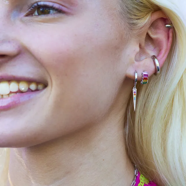 Rainbow Spike Charm Hoop Earrings - Silver - SPS-71