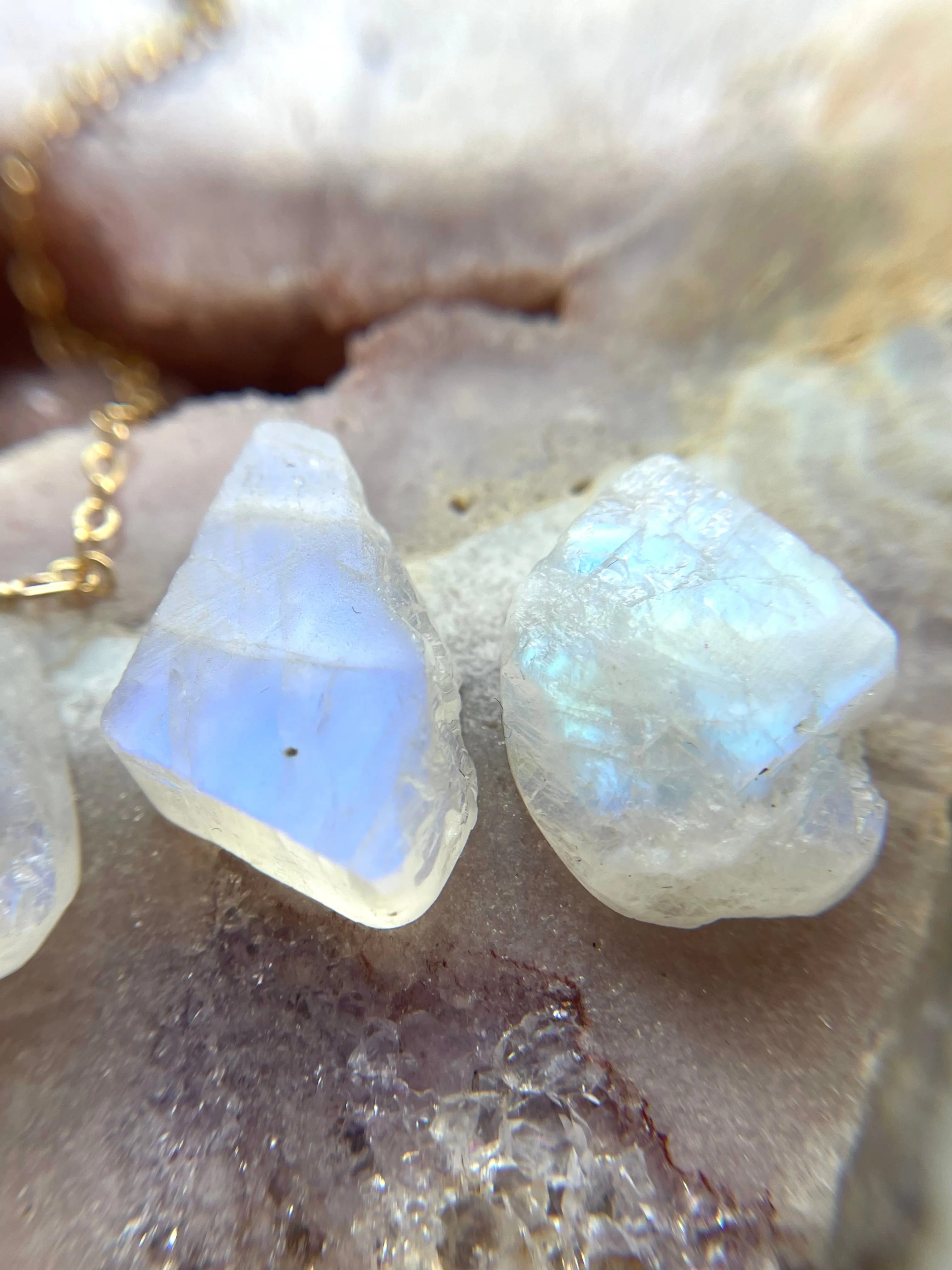 Raw Crystal Necklace Rainbow Moonstone Necklace