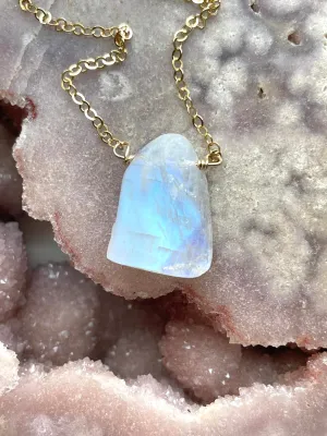 Raw Crystal Necklace Rainbow Moonstone Necklace